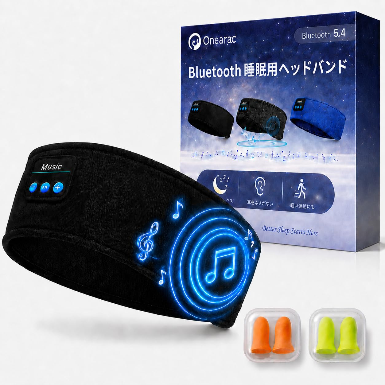 寝ホン 睡眠グッズ Bluetooth5.4 ヘッドホン ヘッドバンドヘッドホン 睡眠用イヤホン へっどホン bluetooth オーバーヘッドホン スリープ スポーツ 両用 ワイヤレスイヤホン asmr 側寝対応 日本語音声ガイダンス マイク内蔵 ハンズフリー通話 マルチポイント対応 快適装着 柔らかい 吸汗速乾 HiFi音質 洗える 男女兼用 技術適合証明済 Onearac Black