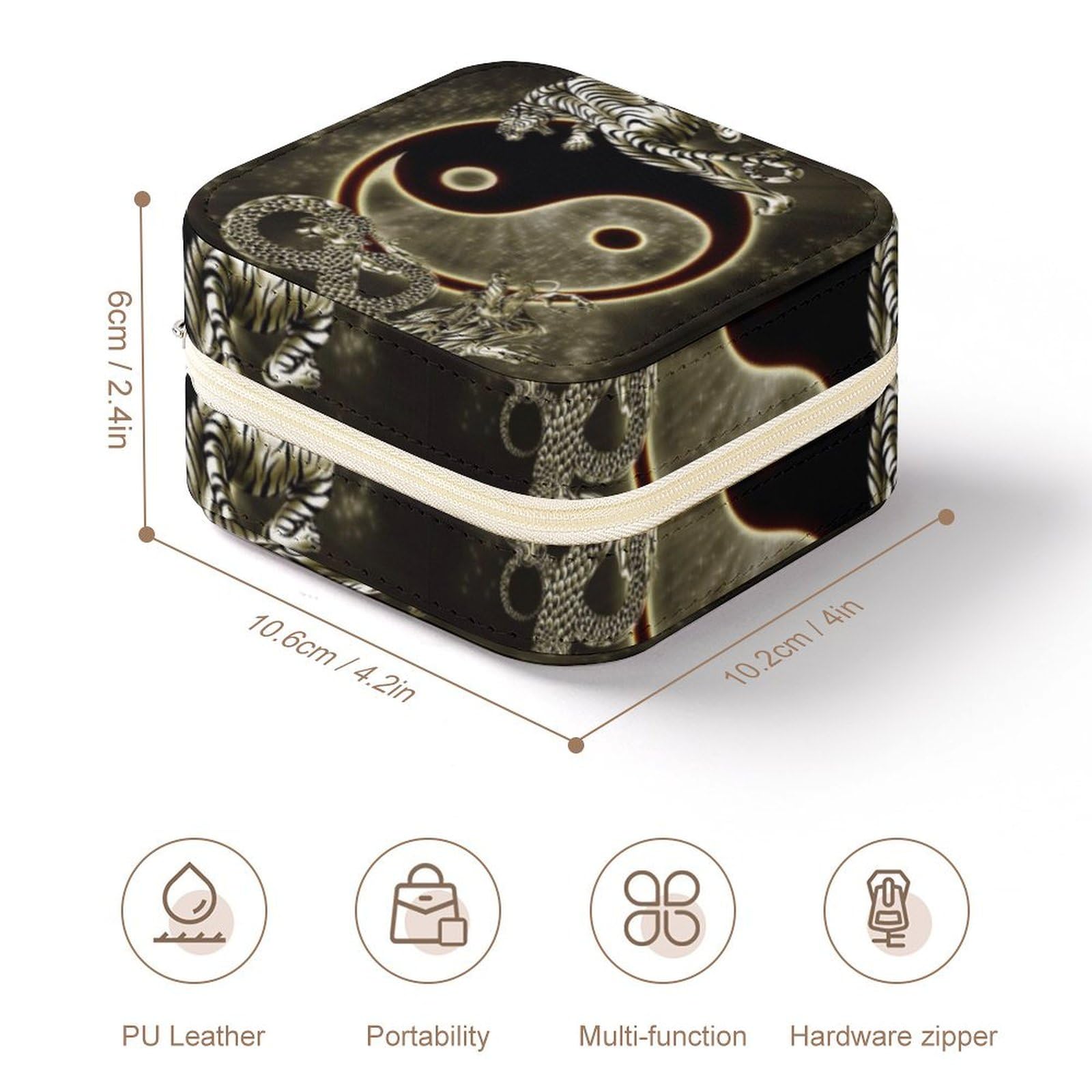 Yin Yang Dragons Tiger Small Jewelry Box,Portable Travel Jewelry Case, for Women And Girls Earring Rings Necklace Bracelets Accessories