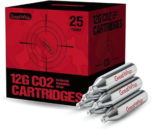 GreatWhip 25 cartuchos de CO2 de 0.47 oz no roscados compatibles con pistola BB de CO2, pistola de aire, pistola de aire, pistola de aire, rifle de