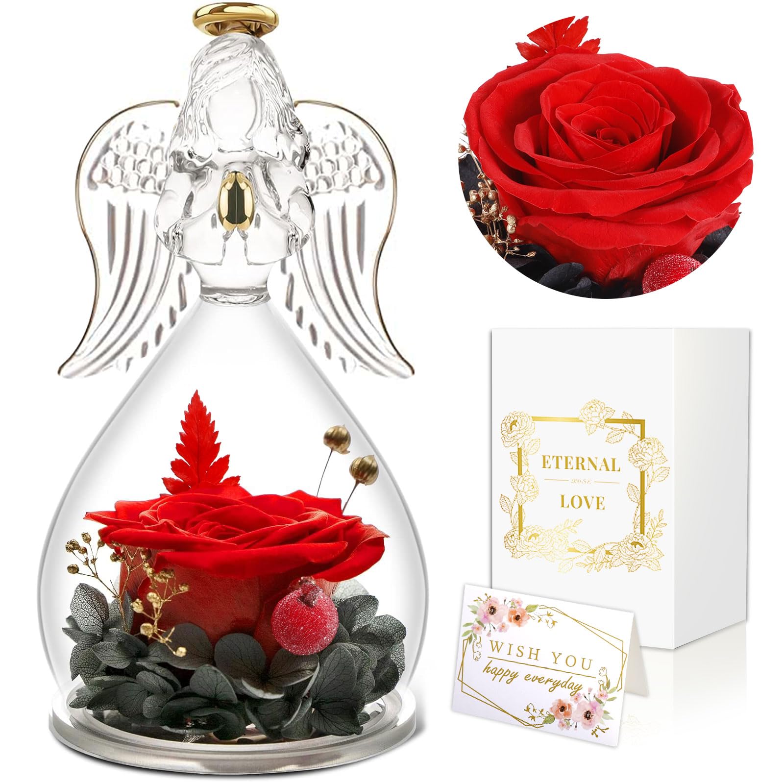 Purpledi Ángel Rosa Eterna, Flores Eternas con Figura Ángel, Regalo de Día de la Madre Rosaa Eterna Regalos para Mujeres Abuela Mamá Chicas, Regalo San Valentin Día de Aniversario