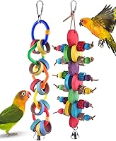 Bissap 2-Pack Bird Chew Toys for Parrots, Conures, Cockatiels - Safe FSC Wood Olympic Rings, Durable Multicolored Parrot Toys
