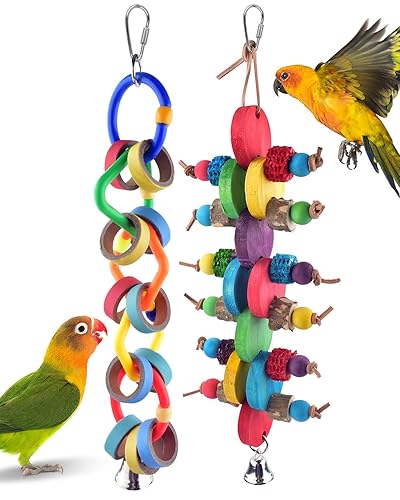 Bissap 2 PCS Bird Chew Toys, Multicolored Bagel Cascade Bird