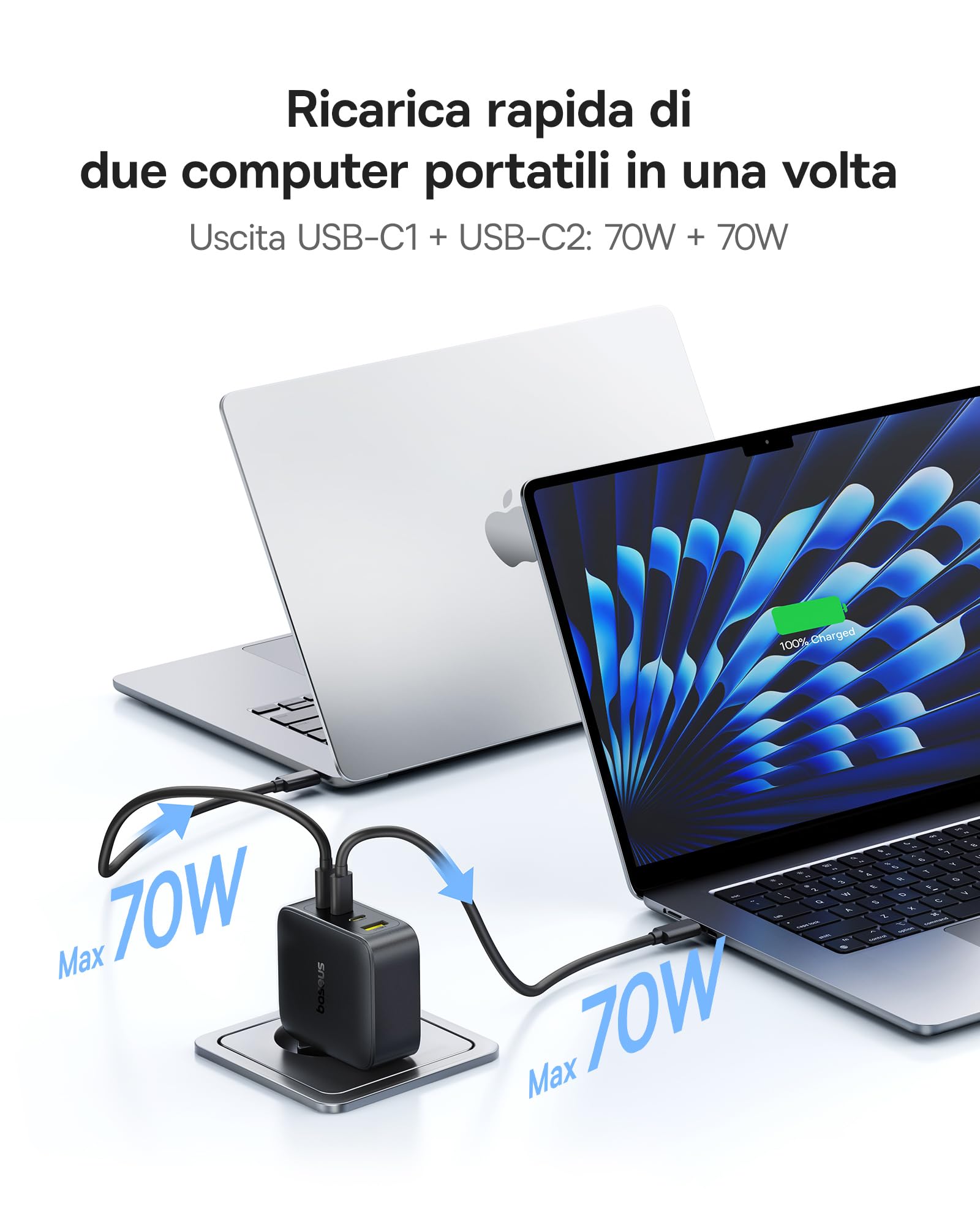 Baseus Enerfill Caricatore USB C 140 W, 4 Porte USB C, Caricatore PD con PPS, GaN, Caricatore Rapido Compatibile con MacBook Pro/Air, iPad, Laptop, iPhone 17/16/15/14/13/12 Pro Max, Galaxy S25, Pixel