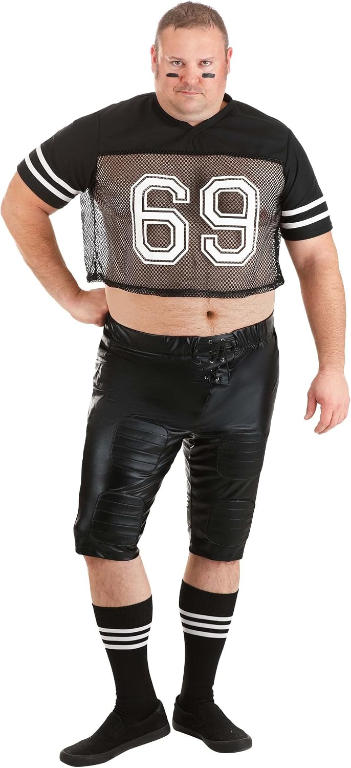 Men's Plus Size Tight End Footballer Costume, Adult Football Party Outfit, Cropped Mesh Jersey and Pants