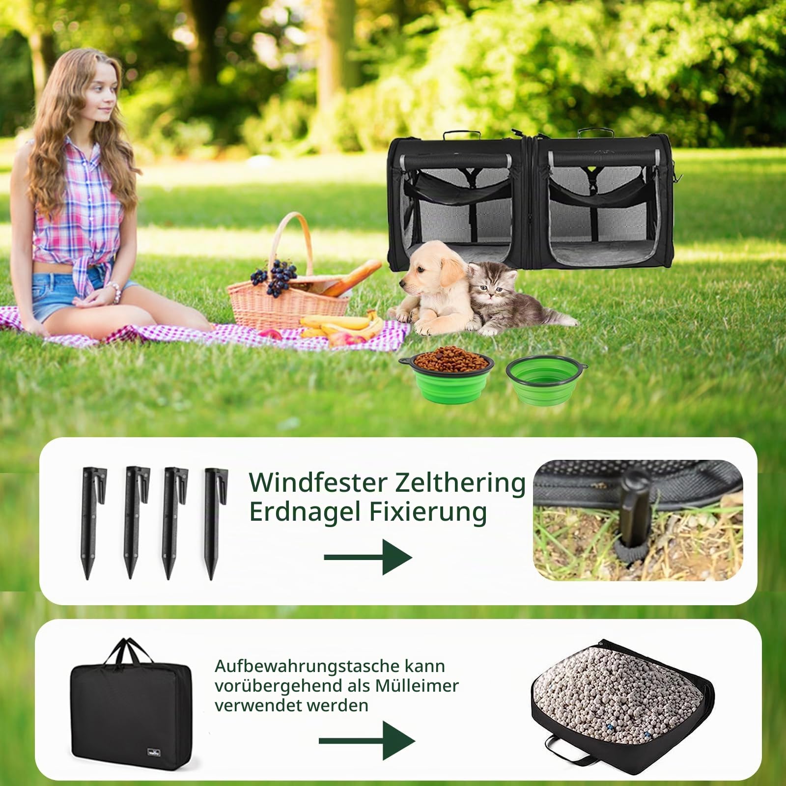Wakytu Faltbare Katzen Transportbox groß 89x35x43cm für 2 Katzen, 2-in-1 Haustiertragetasche und Autositz Sicher und belüftet für Auto Reise Tierarzt geeignet für kleine Hunde und Katzen