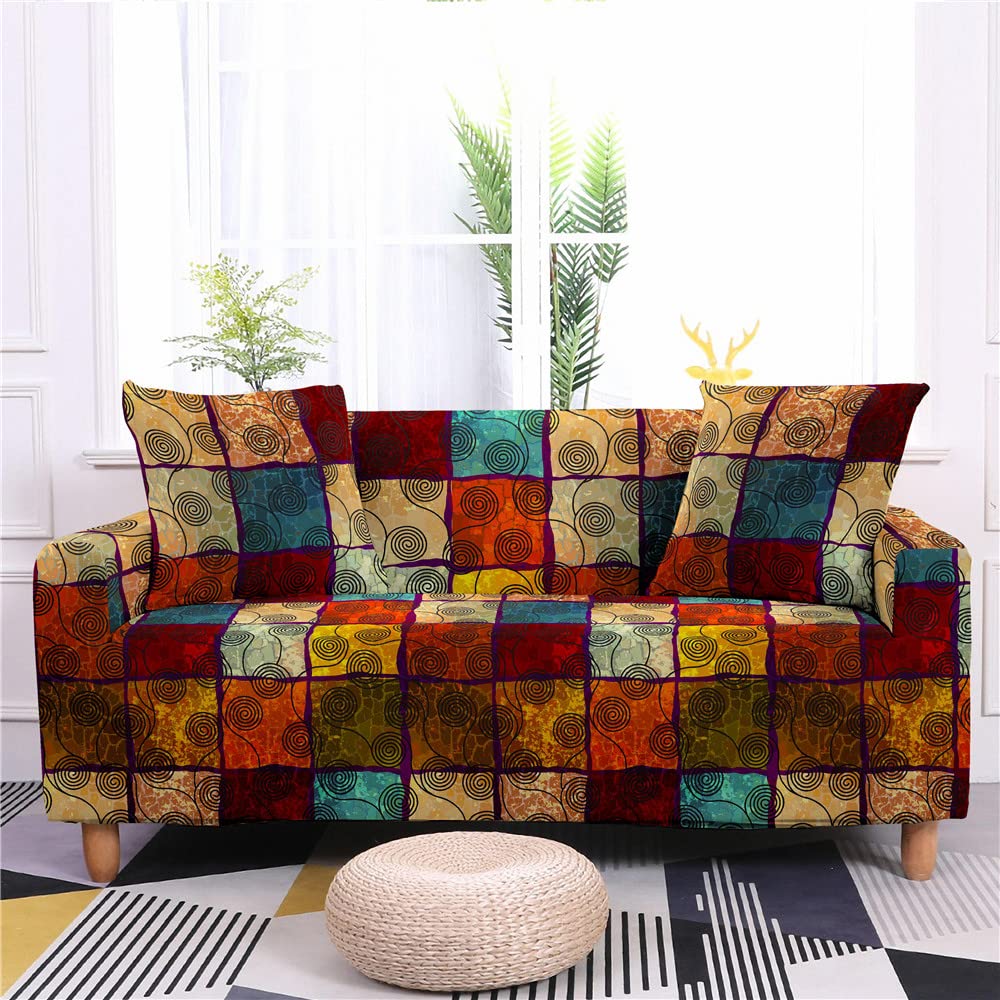 KRISIN Home Fashion Printed Couch Cover Stretch Sofa Covers, Green Mandala Print Sofa Cover for All Seater Cushion Couch Love Seat Set (Dark Color, Floral Print)