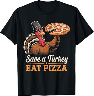Retro Vegan Save A Turkey Eat Pizza Thanksgiving Women Men T-Shirt