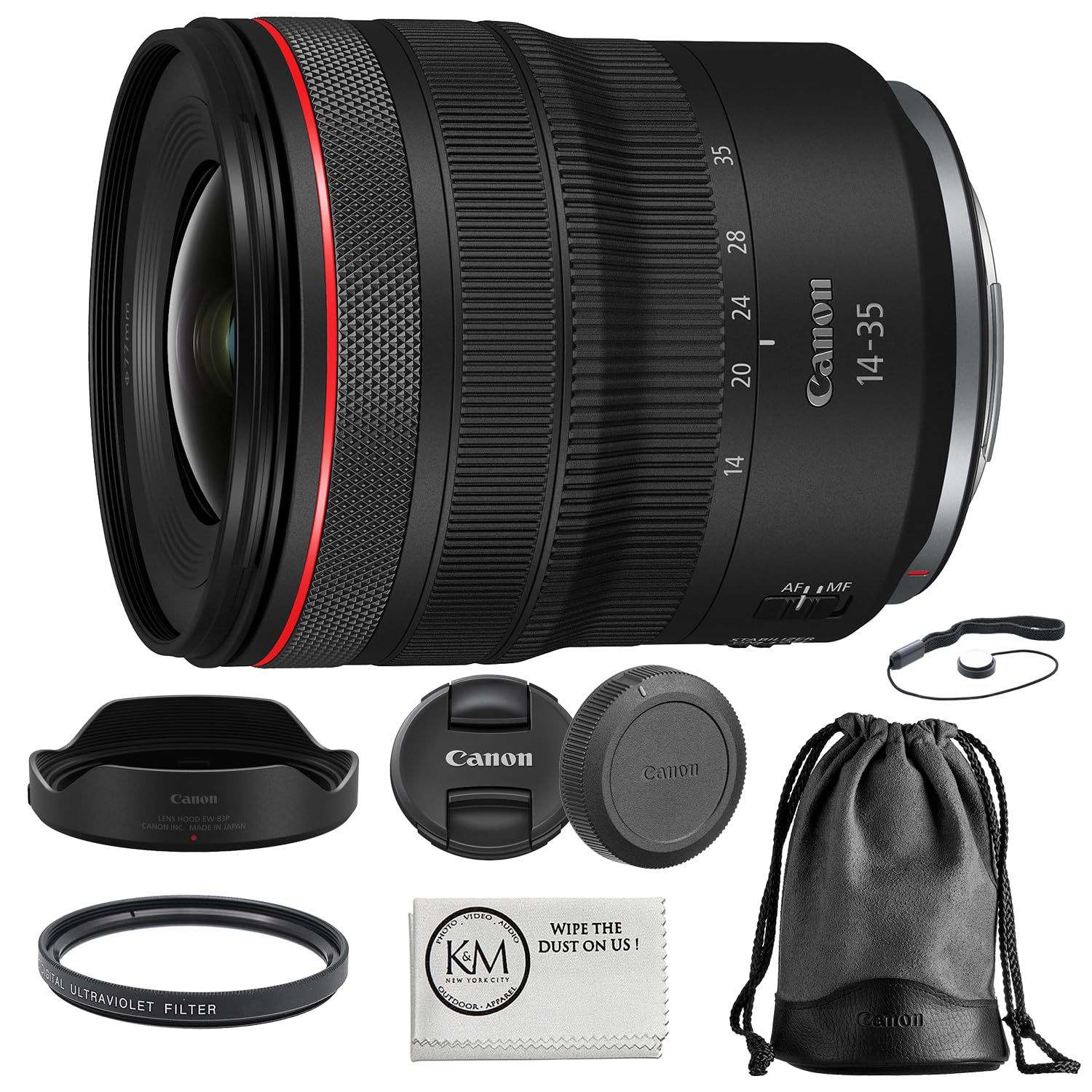 Canon RF 14-35mm f/4L is USM Lens Bundled with 77mm UV Filter + Lens Cap Keeper + Microfiber Cleaning Cloth (4 Items)