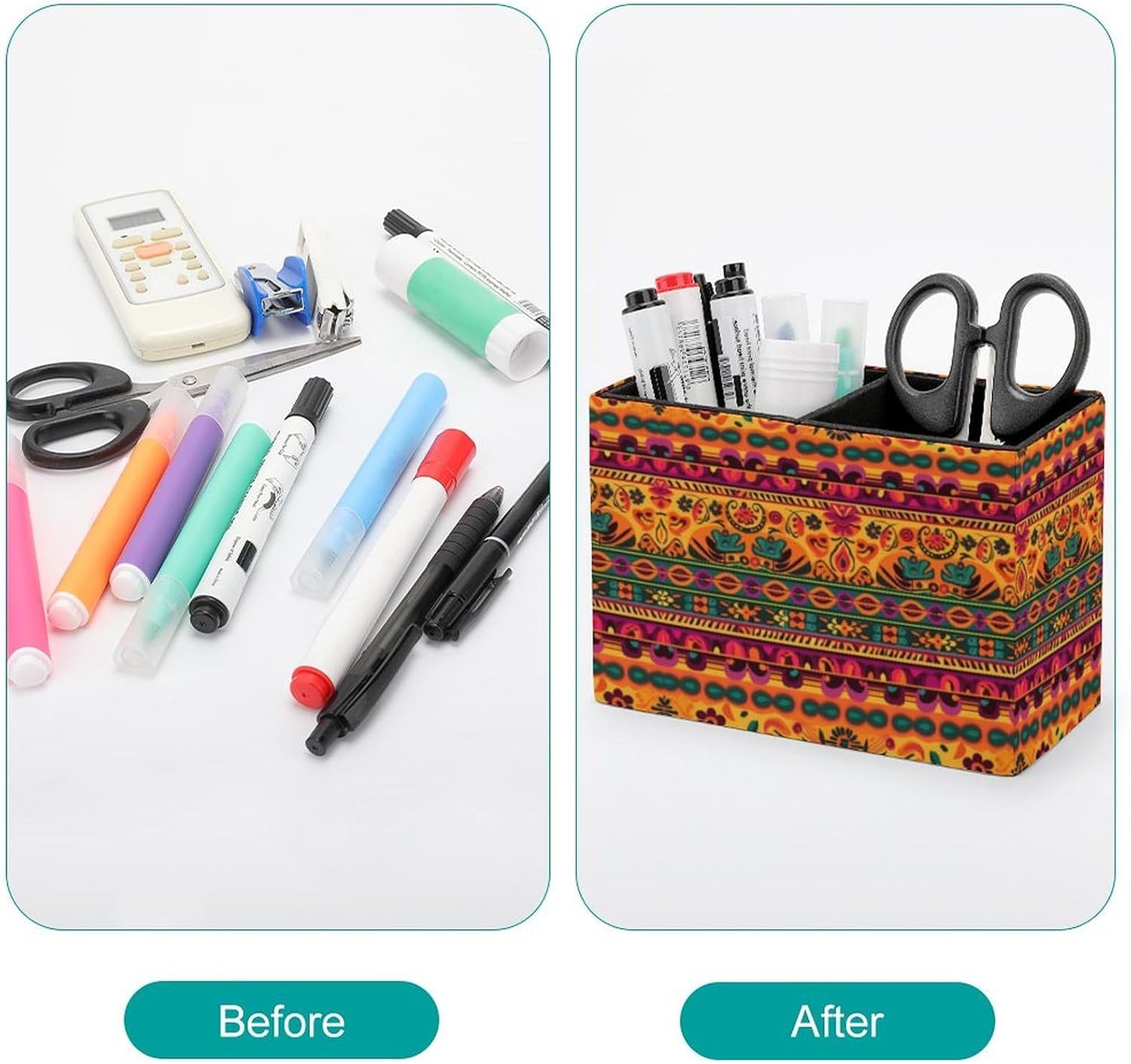Mexican Folk Art Pen Holder with 2 Slots for Desk Storage image 3