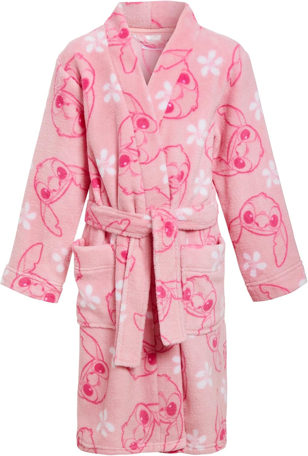 Disney Girls Stitch Dressing Gown + Pajamas Set Matching 3 Piece Set Kids Pink Bathrobe + Pjs