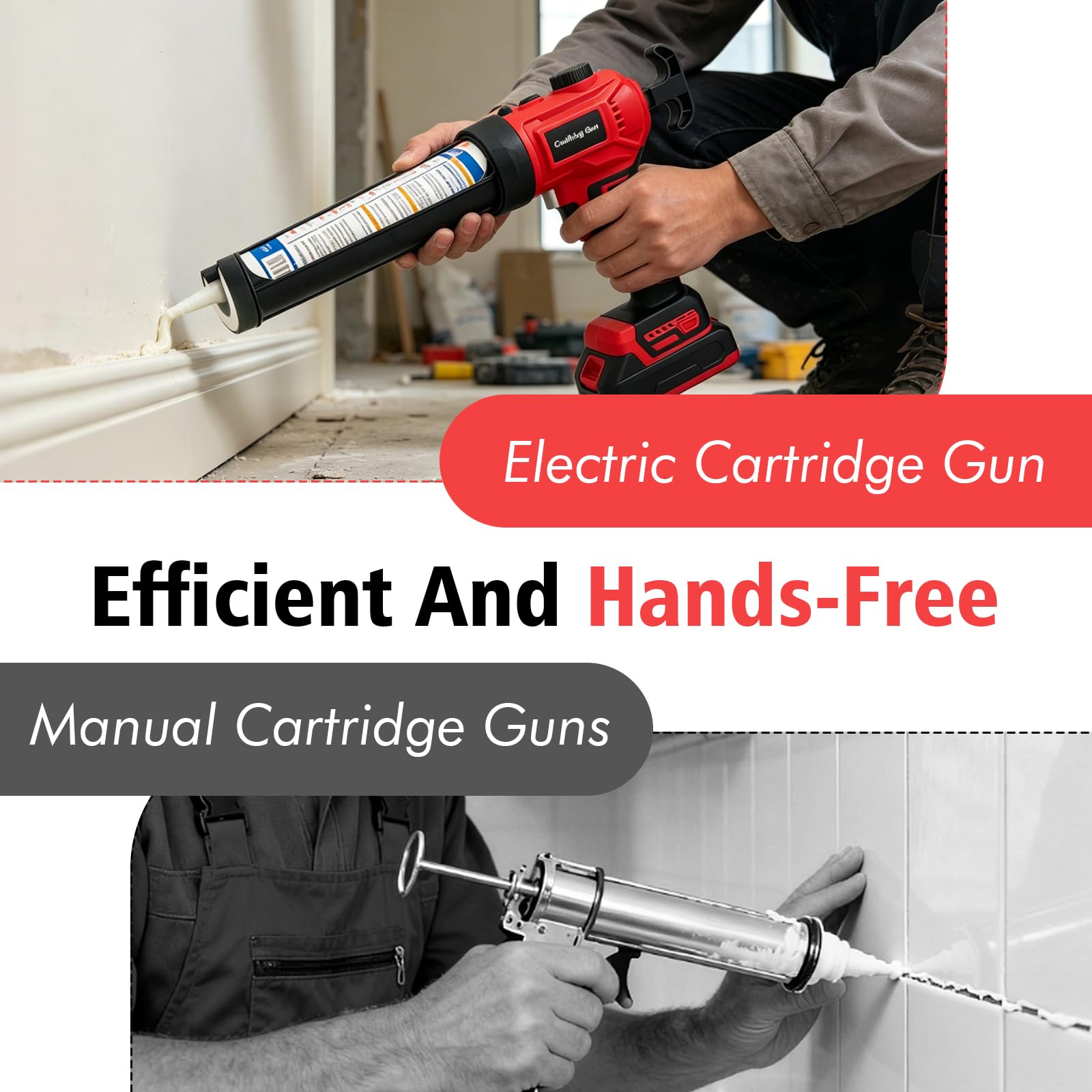 Battery Cartridge Gun Compatible für Makita 18 V Electric Silicone with 1x2000 mAh Brushless Motor Electric Caulking Gun für 300 ml Cartridges Battery Cartridge Press Kartuschenpistole with LED(Rot)