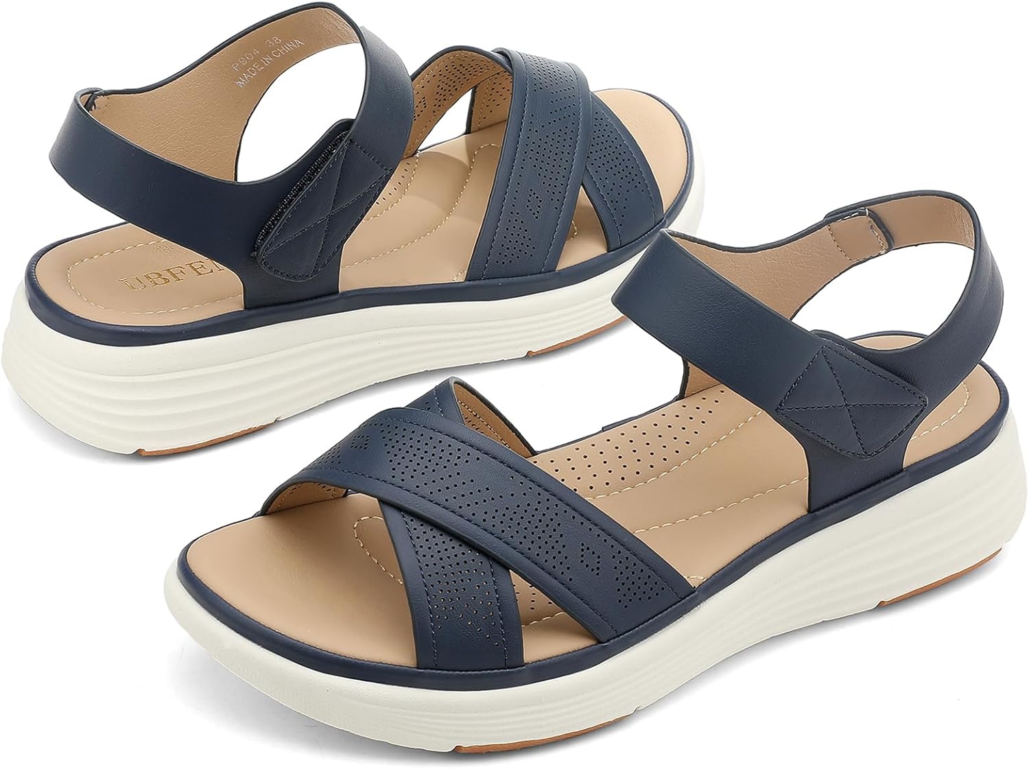 UBFEN Womens Platform Sandals Wedge Walking Comfortable Casual Adjustable Strap Lightweight Open Toe - Image 3