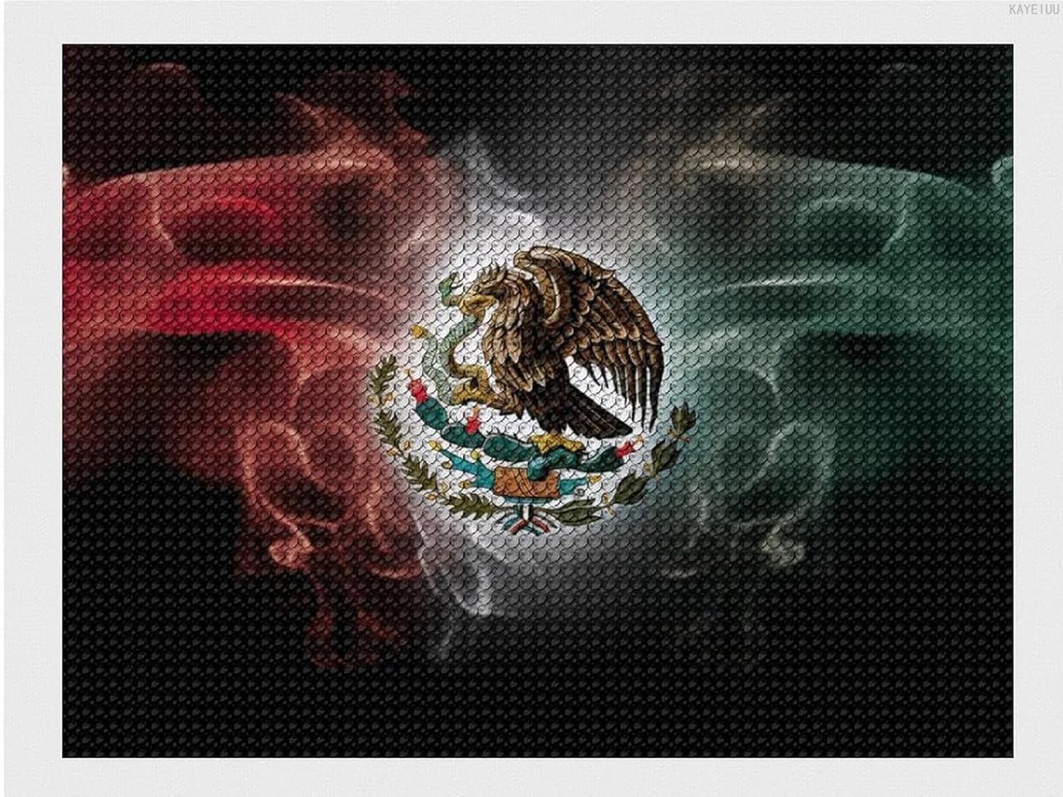 KAYEIUU Mexican Flag Diamond Art Painting Art Kits for Adults Diamond Art Painting Diamond Art Kits 5D Gem Art Painting Art Kits for Home Wall Decor 12x16 inch