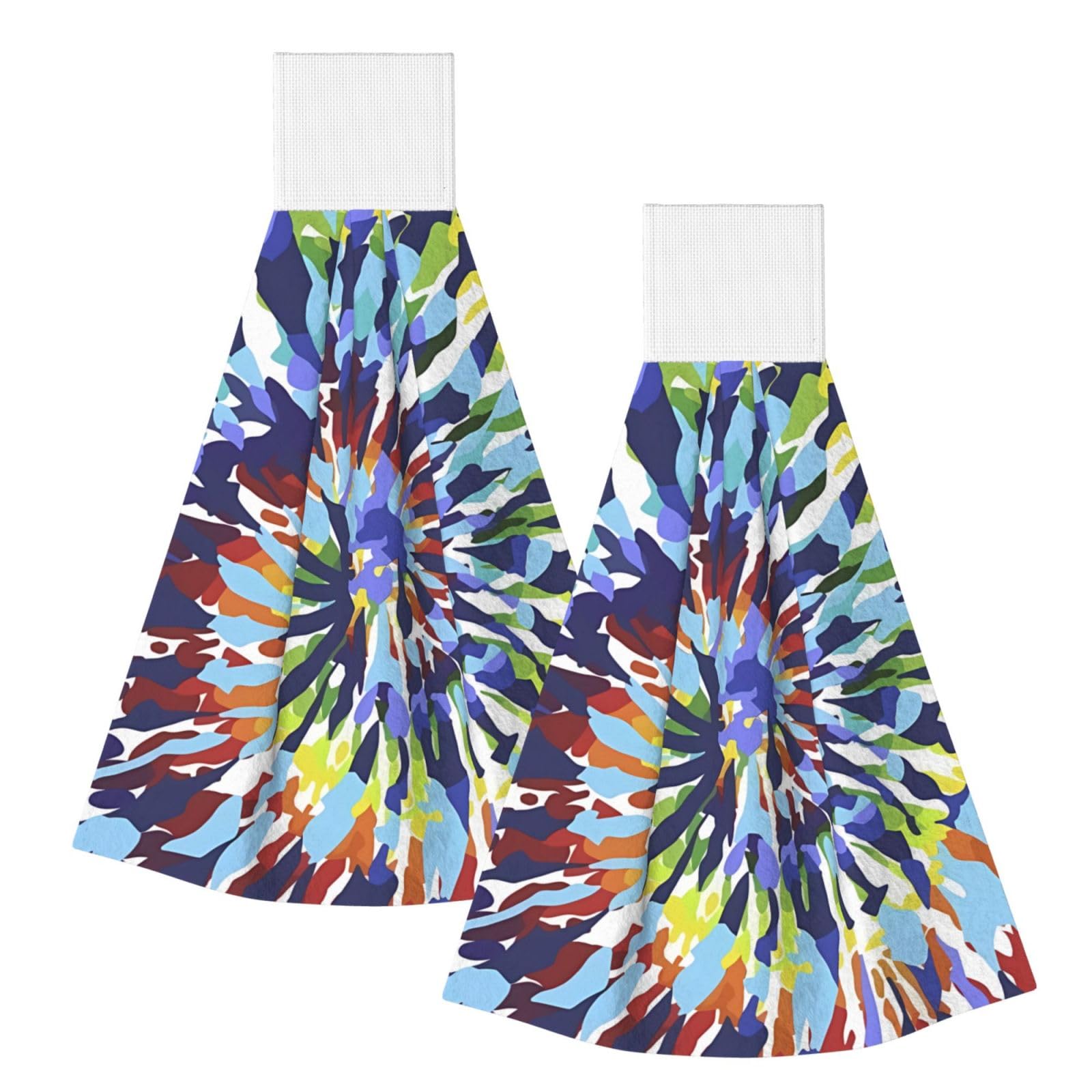 DOPKLNA Trippy Tye Dye, 2 Pcs Hanging Coral Fiber Hand Towels for Bathroom, Absorbent Kitchen Towels