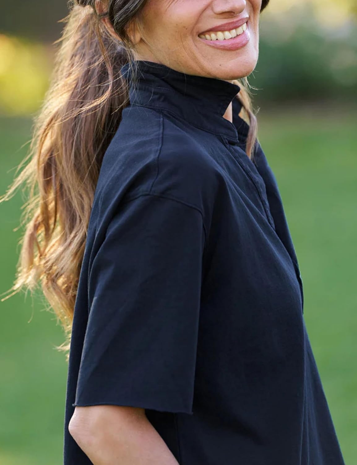 Womens Short Sleeve Shirts Lapel V Neck Pullover Tops Solid Color/Striped Dressy Casual Blouses - Image 4