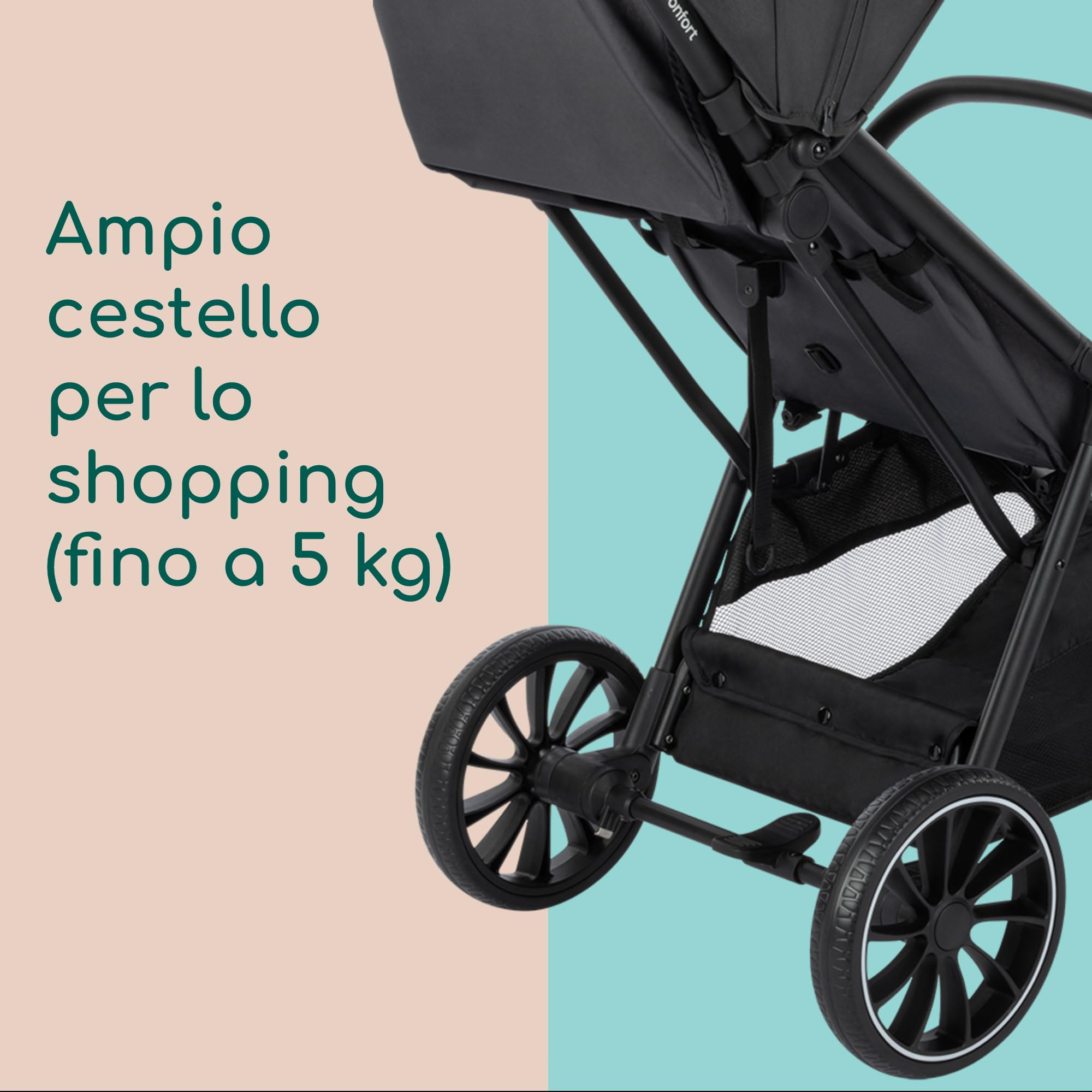 Bebeconfort Artic, Passeggino Reclinabile, 0-22 kg, Mineral Graphite | Passeggino Compatto e Confortevole, 0-4 Anni, Ruote All-Terrain Antiforatura, Chiusura a Una Mano, Ampio Cestello da 5kg