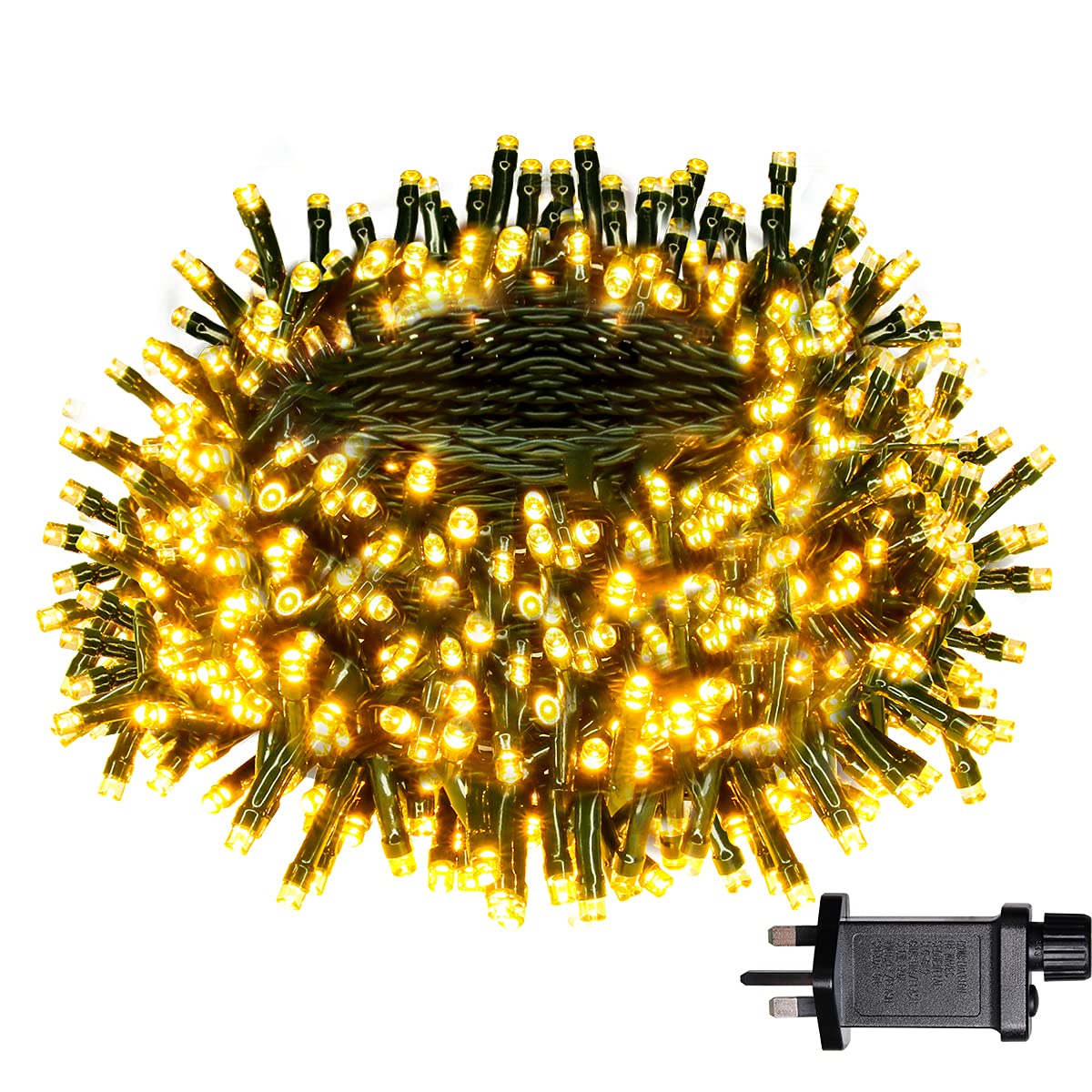 400 LED Fairy Lights Mains Powered, LIGHTNUM 12M/39.4FT Warm White Christmas Lights with 8 Modes and Memory Function, Waterproof for Bedroom Garden Xmas Tree Outdoor Indoor Decoration, Green Cable