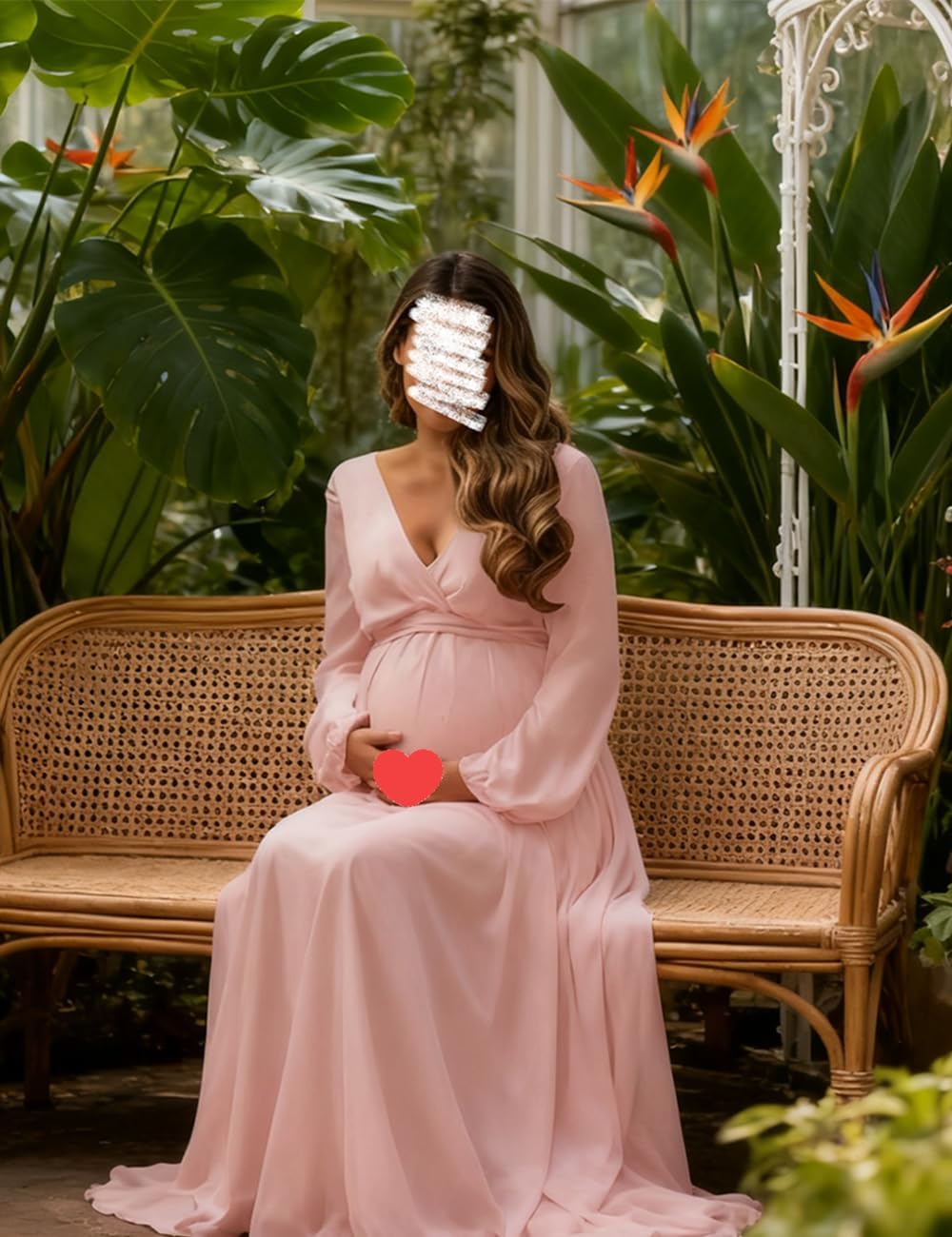 Long Sleeve Maternity Dress for Photoshoot Chiffon V-Neck Pregnancy Dresses for Women