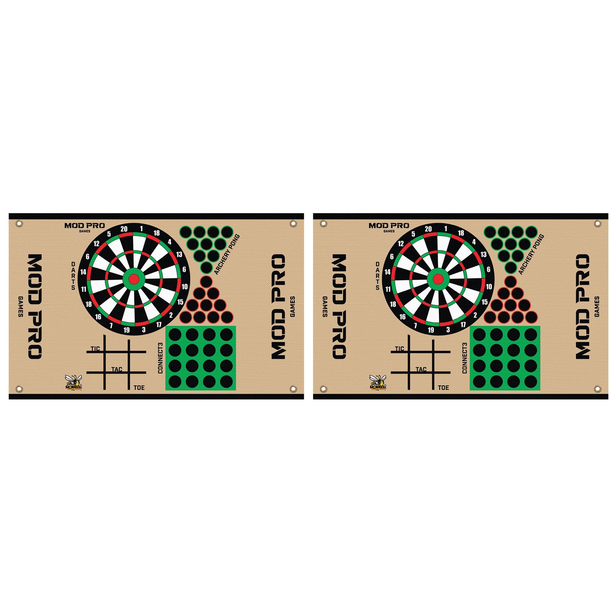 MorrellYellow Jacket MOD Pro Games Wrap with Tic Tac Toe, Archery Pong, Connect 3, and Dart Board Bullseye for Archery Target, 2 Pack, Tan