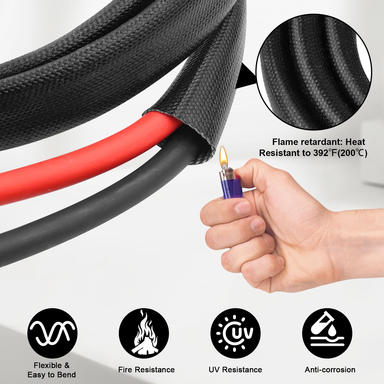 MOOKEERF Cable de batería solar – Cable inversor de corriente de calibre 8 de 8 pies con funda protectora ignífuga fotovoltaica para conectar batería y controlador de carga para panel solar automotriz
