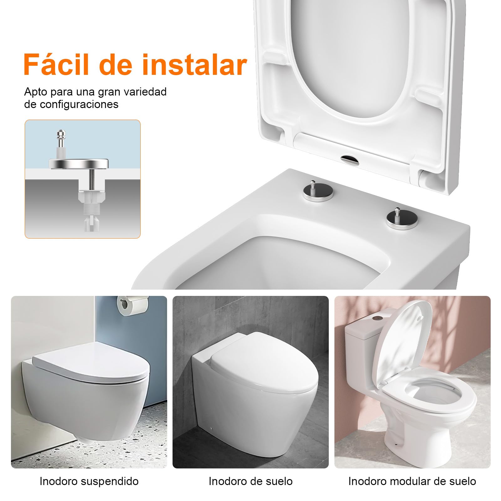 GRIFEMA Tapa WC Universal Premium - UF Resin, Efecto Cerámico, Antibacteriana, No Amarillea - Cierre Suave Silencioso - Liberación Rápida - Fácil Montaje - Tapa Inodoro Forma D [Exclusivo en Amazon]