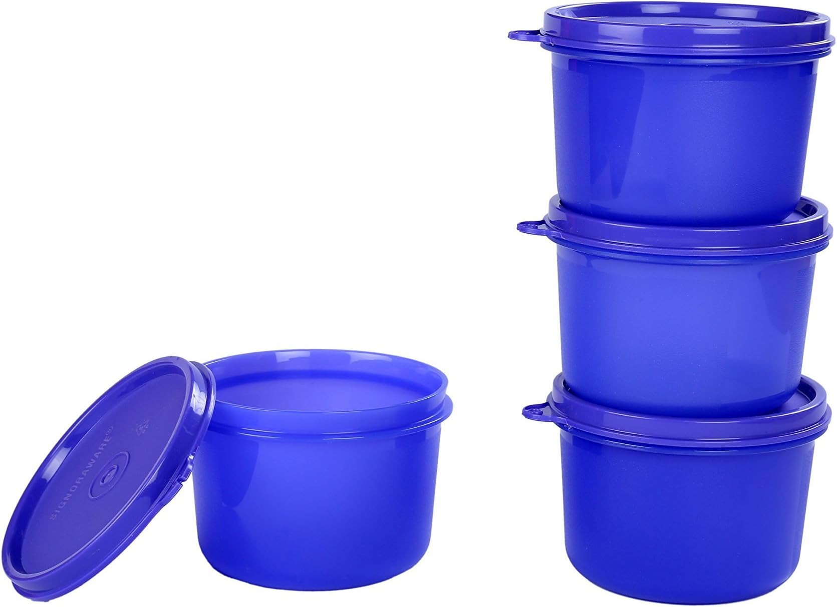 SIGNORA WARE Executive Round Big Plastic Container Set, 450ml, Set of 4, Deep Violet