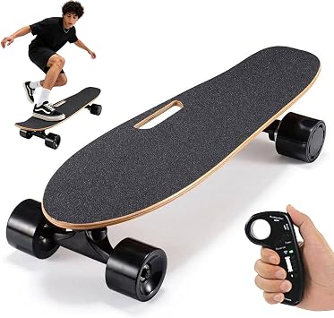 All Terrain Electric Skateboard with Remote Control - 14mph Top Speed, 8 Miles Range, 350W Hub-Motor, 4-Speed Smooth Braking - Skateboard for Adults and Teens with Easy Carry Handle