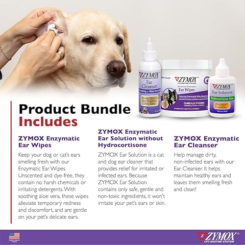 Miniatura 2 de Zymox Toallitas enzimáticas para oídos, limpiador de oídos y solución de oídos sin hidrocortisona para perros y gatos Paquete de producto para