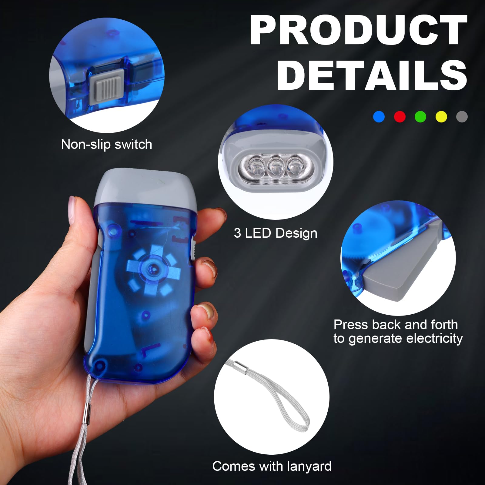 Torcia A Manovella LED Portatile – 3 Colori, Ricarica Manuale, Luce D'emergenza Per Campeggio E Sopravvivenza