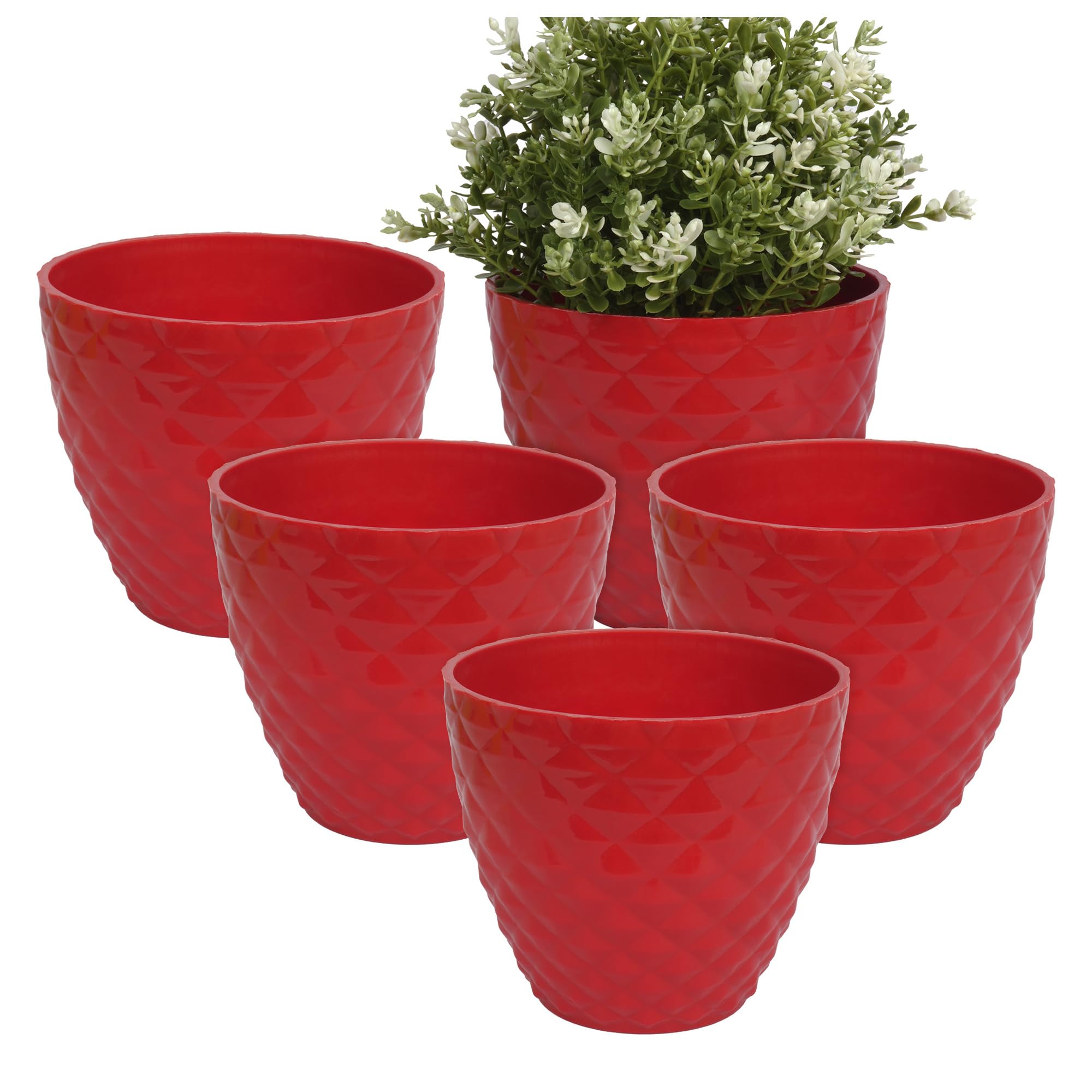 Kuber Industries Flower Pot | Flower Planter Pots for Indoor | Flower Pots for Outdoor | Flower Plants Pot | Diamond Flower Pot | 6 Inch | Pack of 5 | Red (B0CW64TY9W) Amazon Price History, Amazon Price Tracker