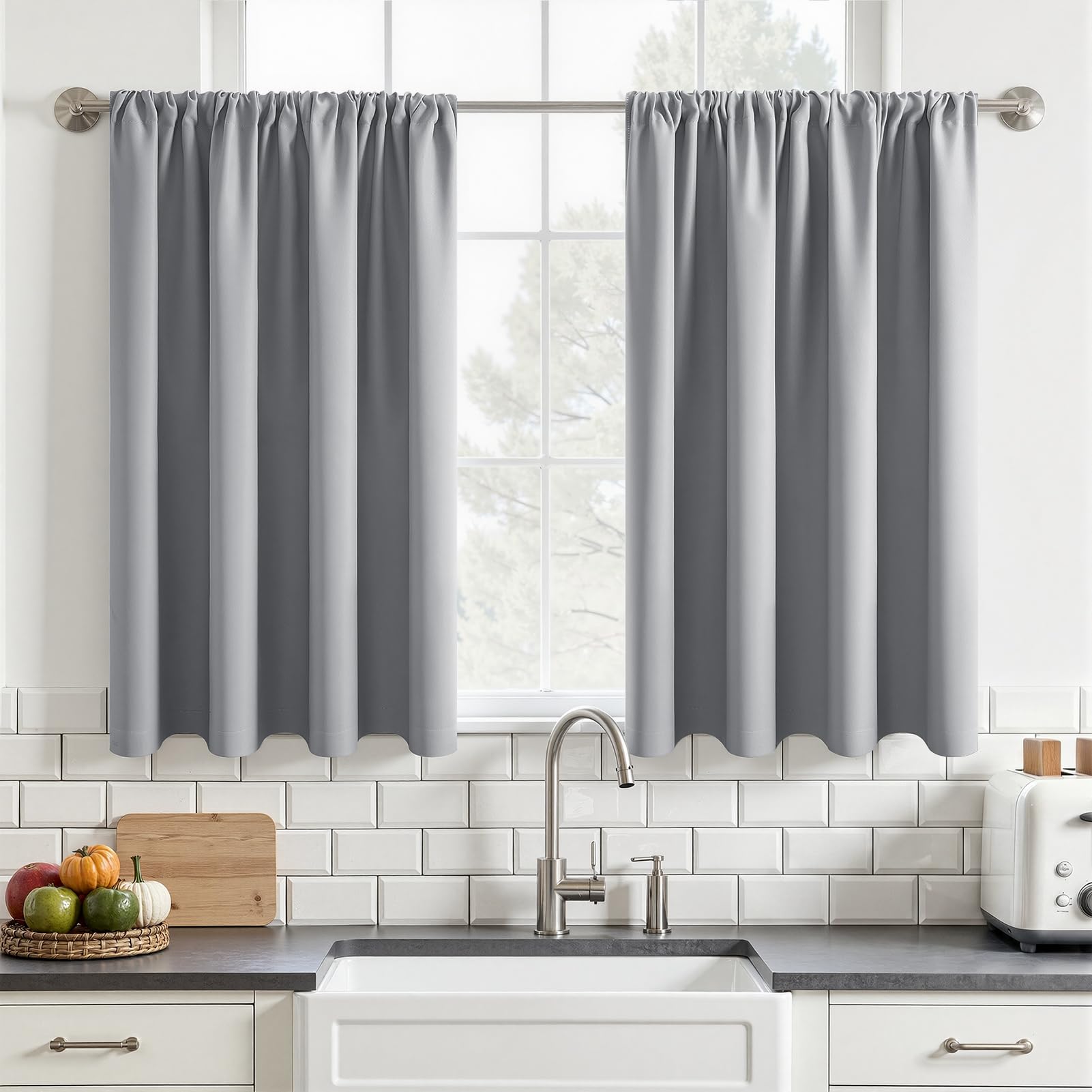 MRTREES Kitchen Curtains for Windows 79 Inch Drop, 2 Panels Blackout Waterproof Curtains with Rod Pocket for Bathroom and Bay Window, Measuring 70 CM Wide by 200 CM Long, 28x79 Inch Light Grey โ image 1
