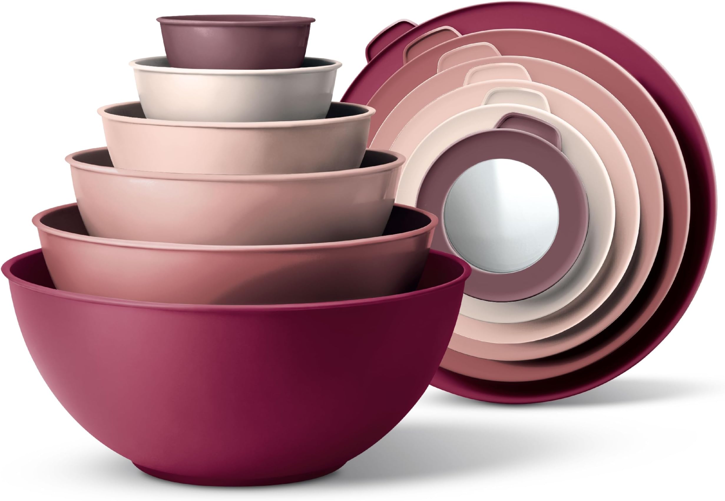 COOK WITH COLOR Mixing Bowls with Lids - 12 Piece Plastic Nesting Bowls Set includes 6 Prep Bowls and 6 Lids, Microwave Safe Mixing Bowl Set, Rose TPR Lid