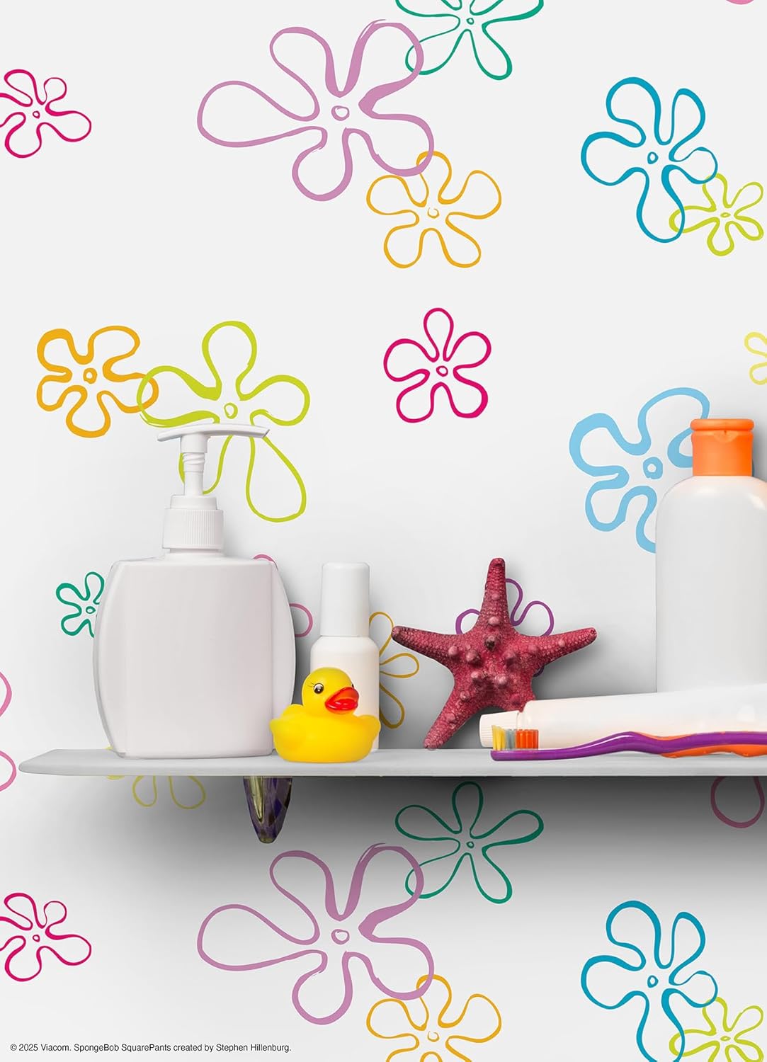 RoomMates Spongebob Squarepants Floral White Peel and Stick Wallpaper, RMWS1368