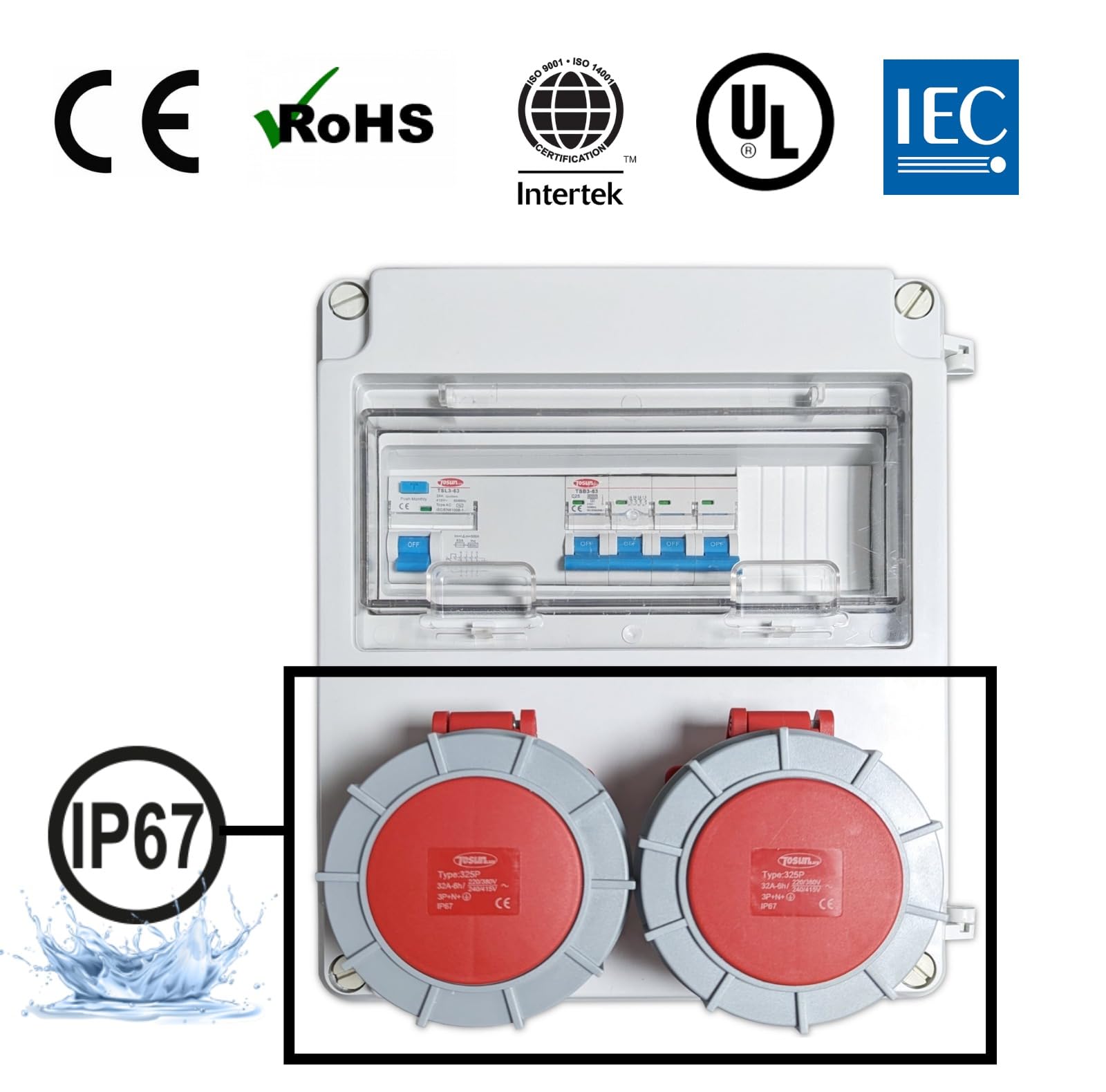 Caja eléctrica IP67 Trifásica 32A Magnetotérmico Diferencial IP65