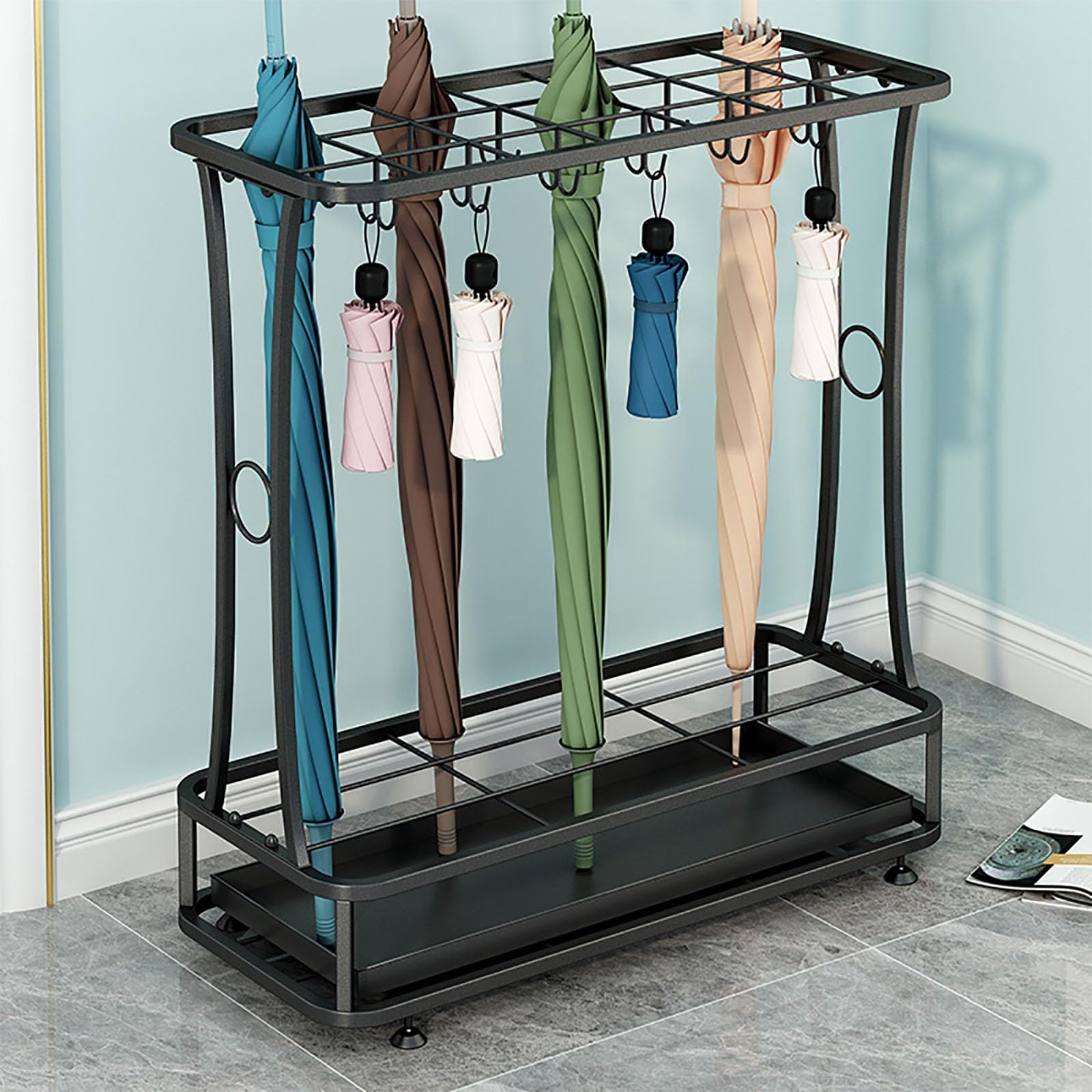 FCXWEVR Umbrella Stand with Removable Drip Tray & 24 Hooks - Perfect for Home Hotel Office Entrance nization & Umbrella Storage Solution