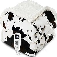 blunique Heated Throw Blanket 50x60 Cow Print White - Fast Heating Electric Blanket, 10 Heat & Timer Settings, Soft Flannel, Auto Shut-Off