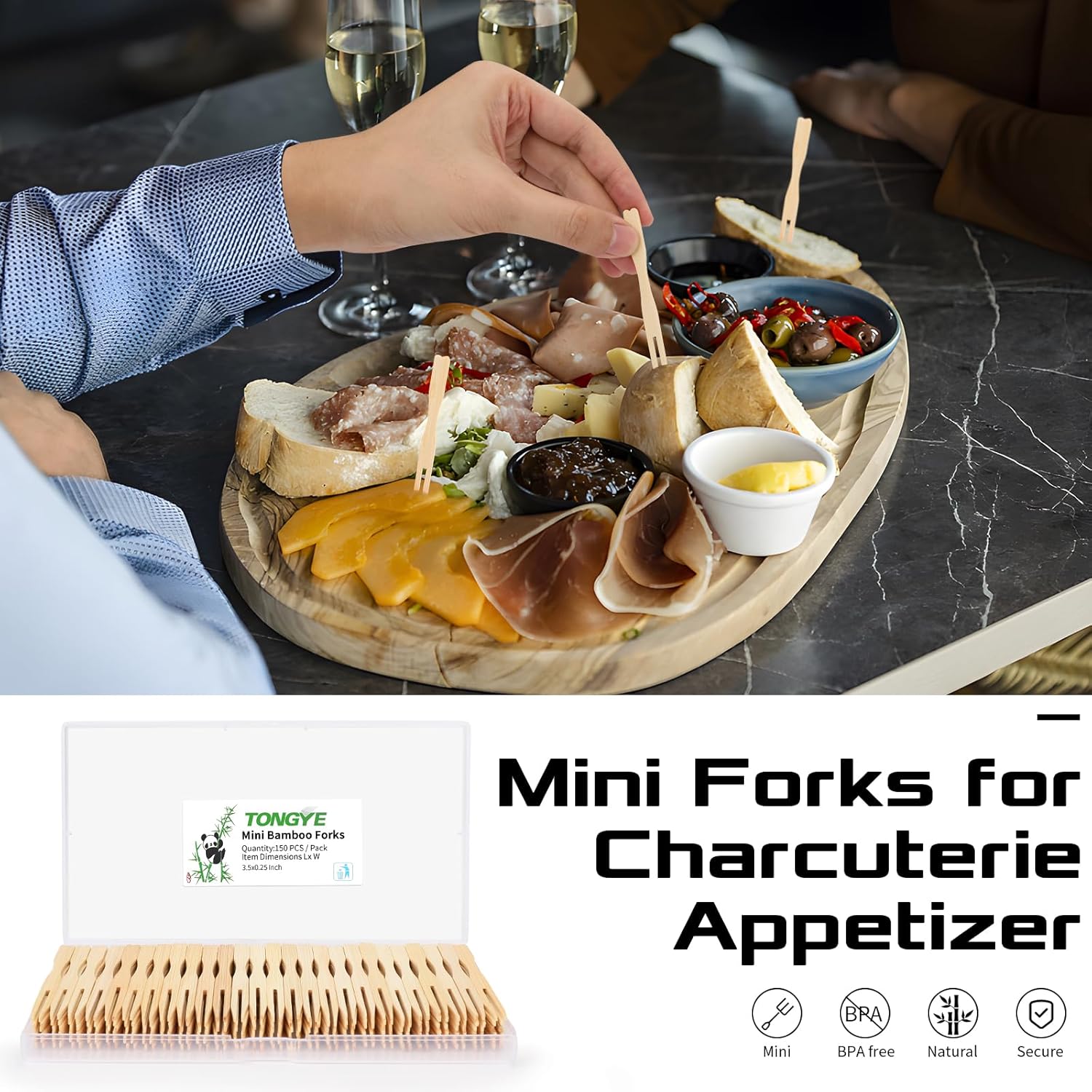 Appetizer Forks Mini, Disposable Mini Fork for Appetizers, Two Prongs