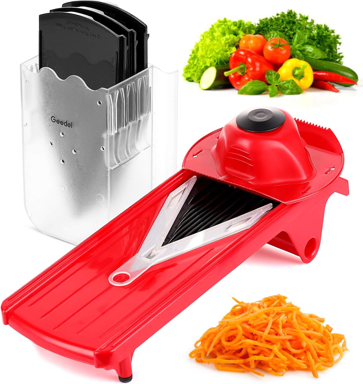 Geedel Mandoline Slicer, Adjustable Food/Vegetable Slicer With Interchangeable Blades and Blades Container, Julienne Slicer Grater for All Fruit and Veggies