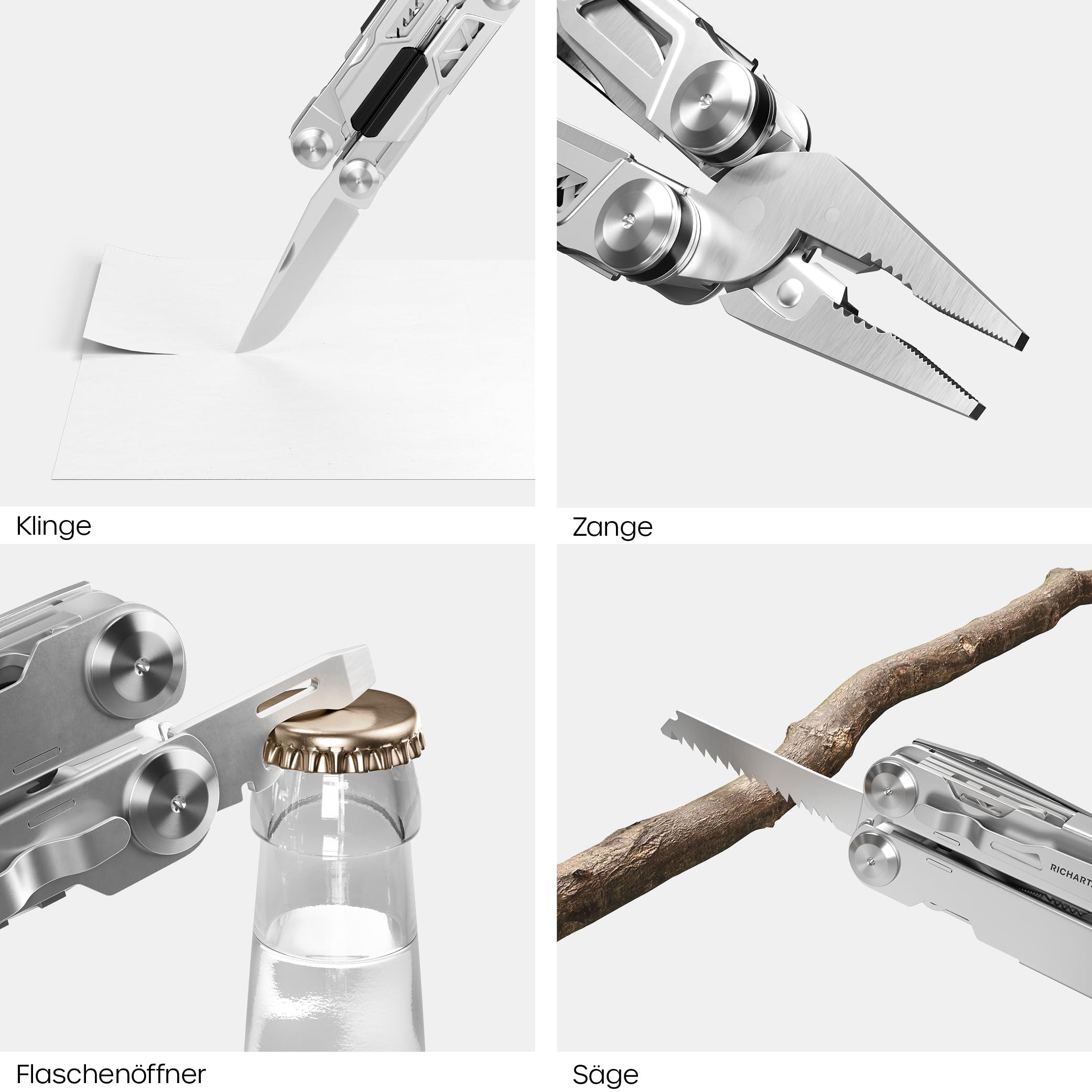 EXOTOOL 24+ | 24 Funktionen | Multitool mit Safety-Lock Verriegelung | Aus hochwertigem matt gestrahltem Edelstahl | Sicher arretierbares Multitool Werkzeug inkl. Gürteltasche