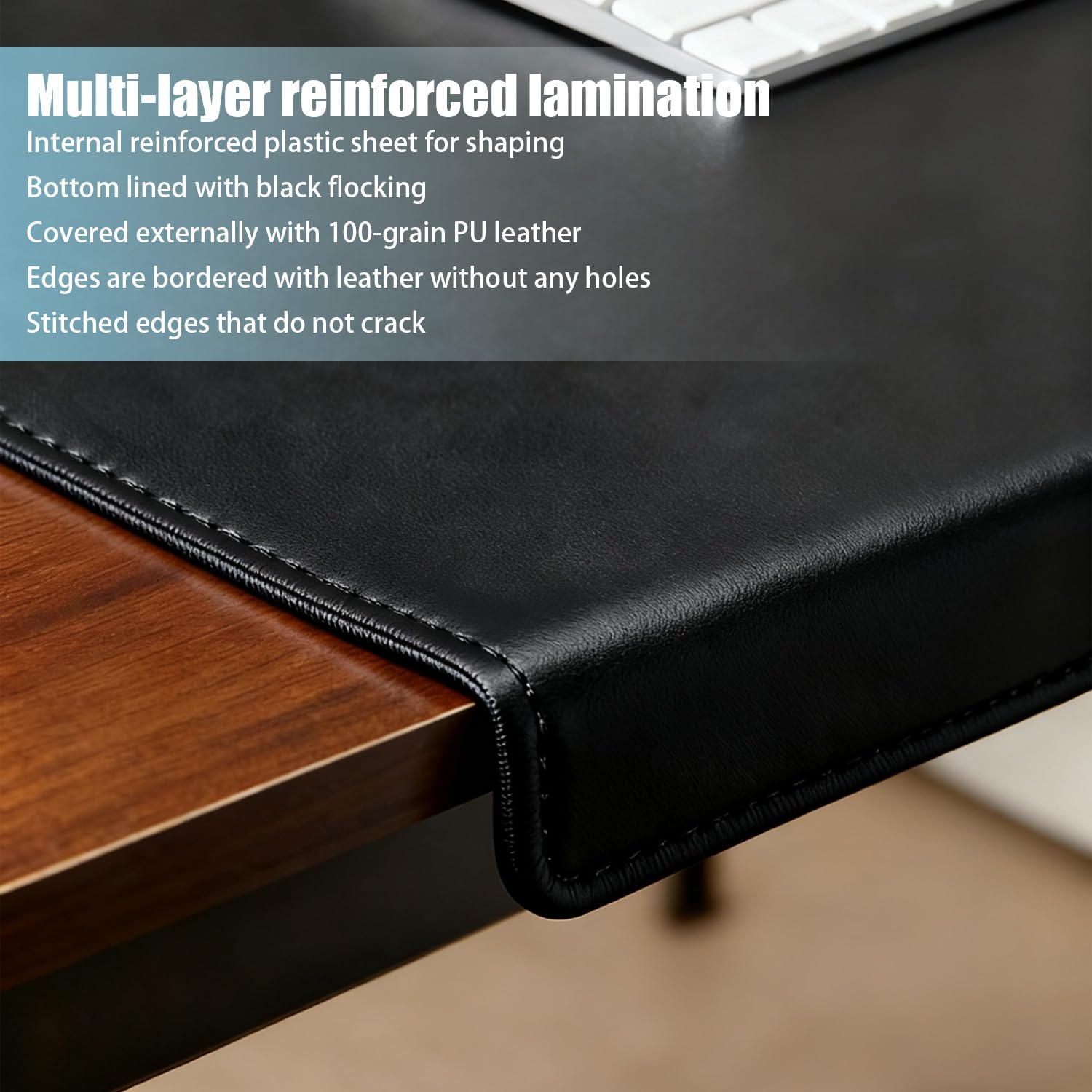Sous Main Bureau Cuir,Coutures Faites à La Main Durables,Fond Antidérapant,Tapis De Table Résistant Avec Protège-Bord,Adapté Pour Le Bureau/La Maison/Les Étudiants,Tapis de bureau noir (80 * 40CM)