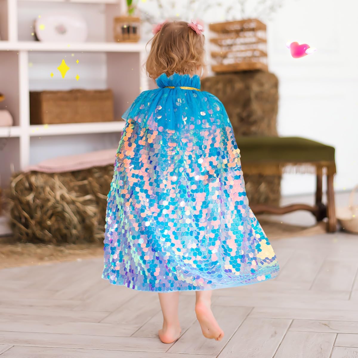 Meland Princess Dress Up for Girls 3-8, 11Pcs Mermaid Cape with Crown, Dress Up Clothes Birthday Gift Toys for Girls Toddlers - Image 3