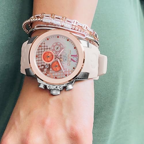 Miniatura 9 de MULCO Watches for Women -Era 50, Silver Stainless Steel Case with Wrist Silicone Band, Quartz Multifunctional Movement, Large Face Analog Display -