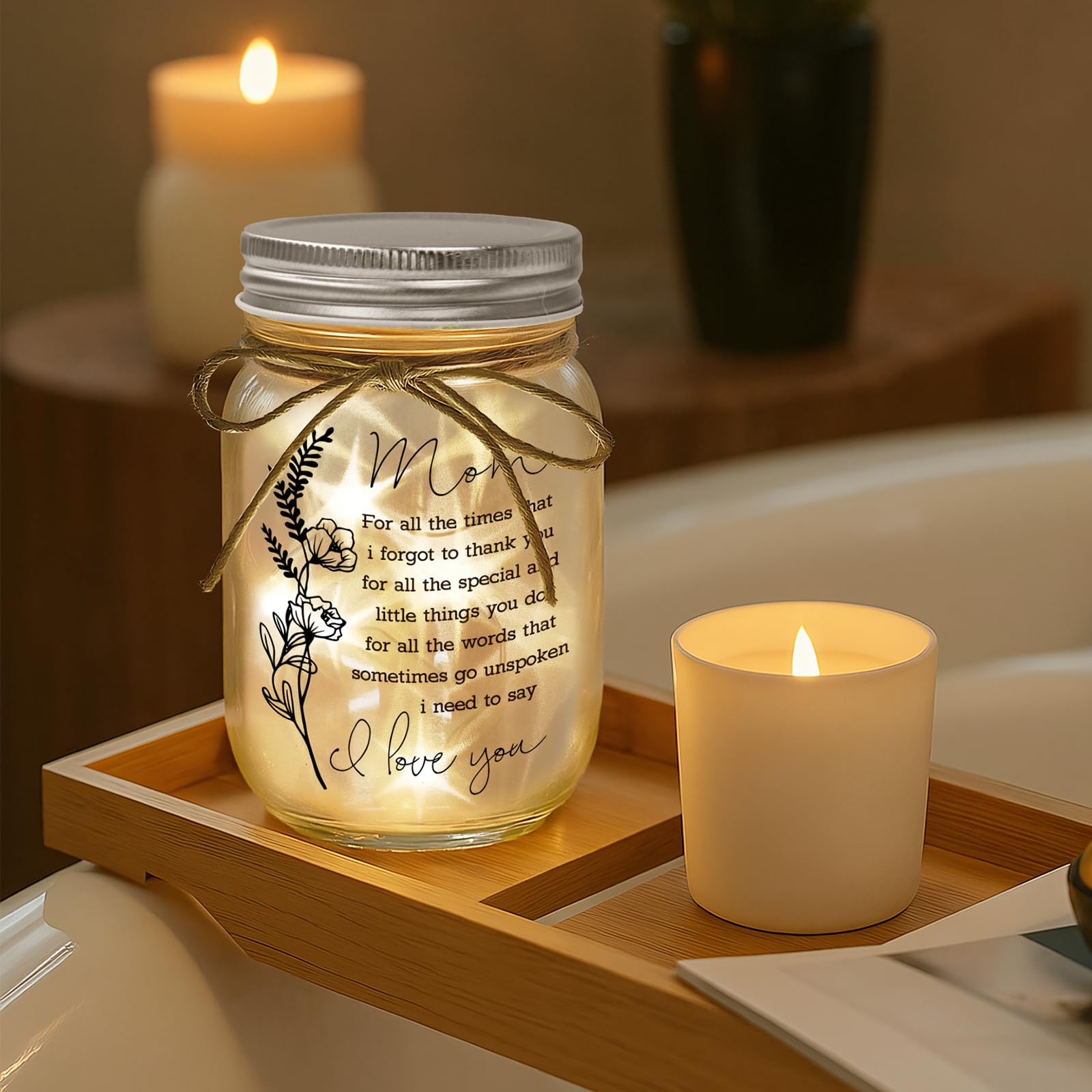 Mason Jar Night Light for Mom Birthday Gifts from Daughter Son Sentimental Mother's Day Gift for Women Best Mom Christmas Valentine's Day Thanksgiving Presents (MS-A02)