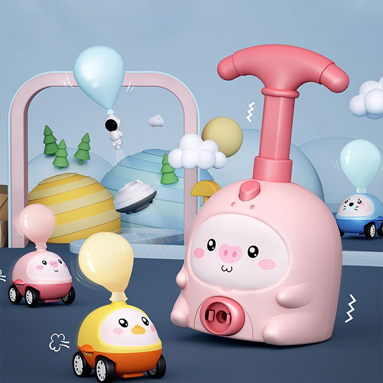 Animal Air Powered Balloon Car Toy, Air Powered Balloons Cars Launcher Set, 2-in-1 Races on Ground & Flies in Air, Easy Manual Balloon Pump,DIY Physics Learning for Party Fun (1PC) — view 4