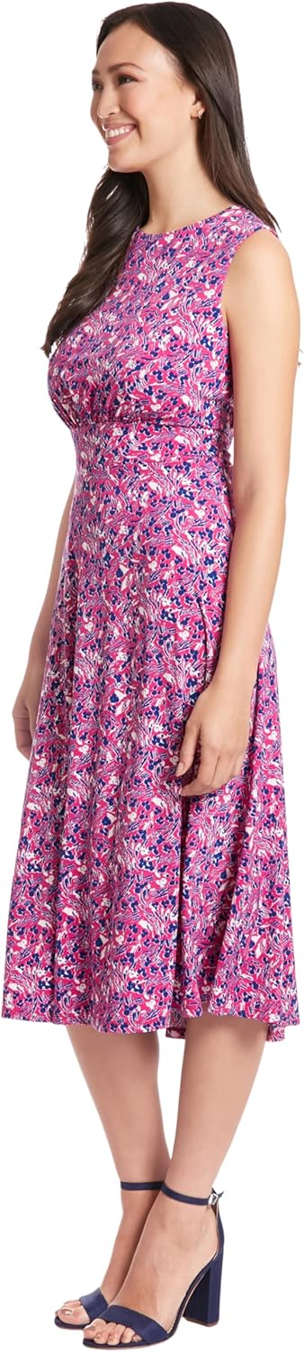 London Times Womens Sleeveless Inset Waist Midi Fit and Flare Dress - Image 2