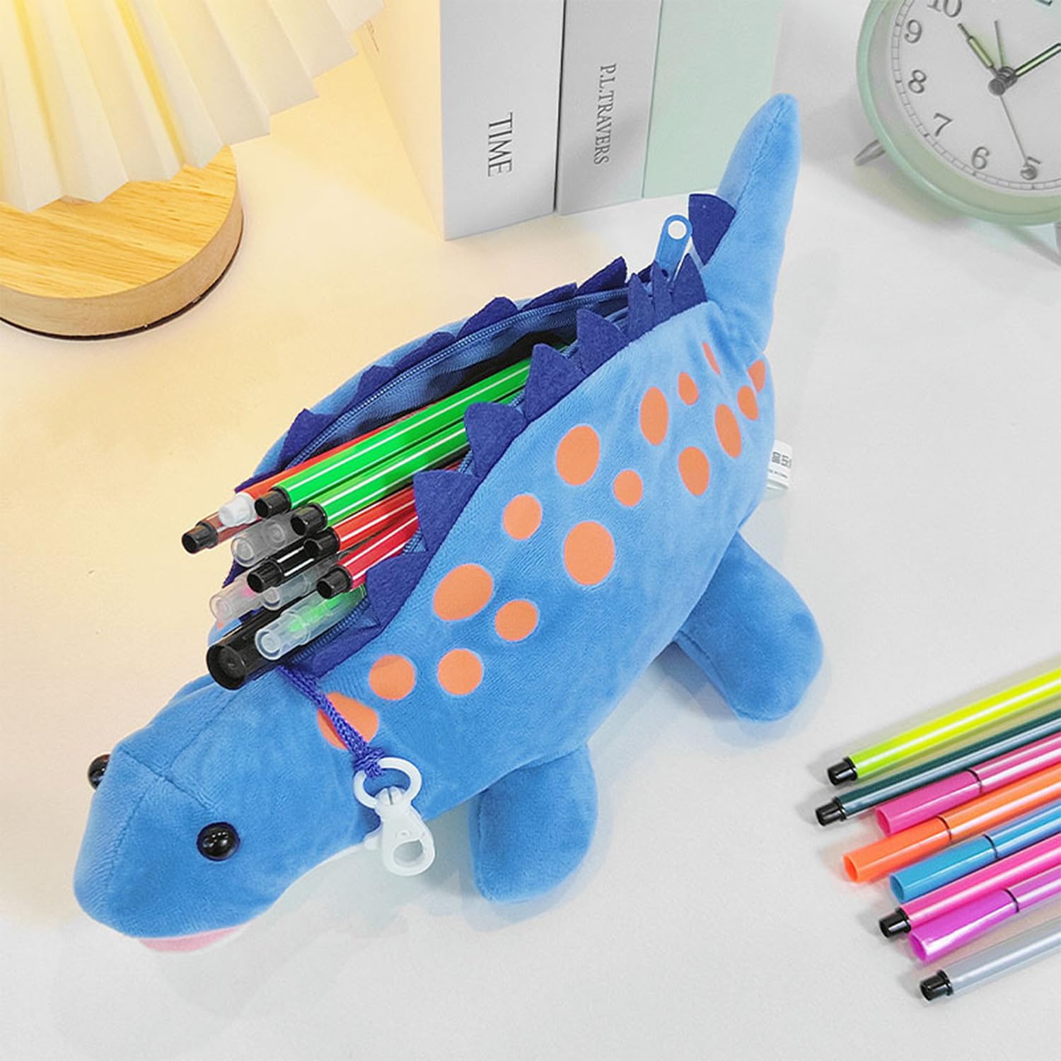 Kids Dinosaur Pencil Case 3D Plush Pen Bag Cute Animal Soft Pencil Box Children Zipper Pen Pouch Large Capacity Pencil Holder Novelty Stationery Organiser Storage Bag Birthday Gift for Boys Girls - Image 2