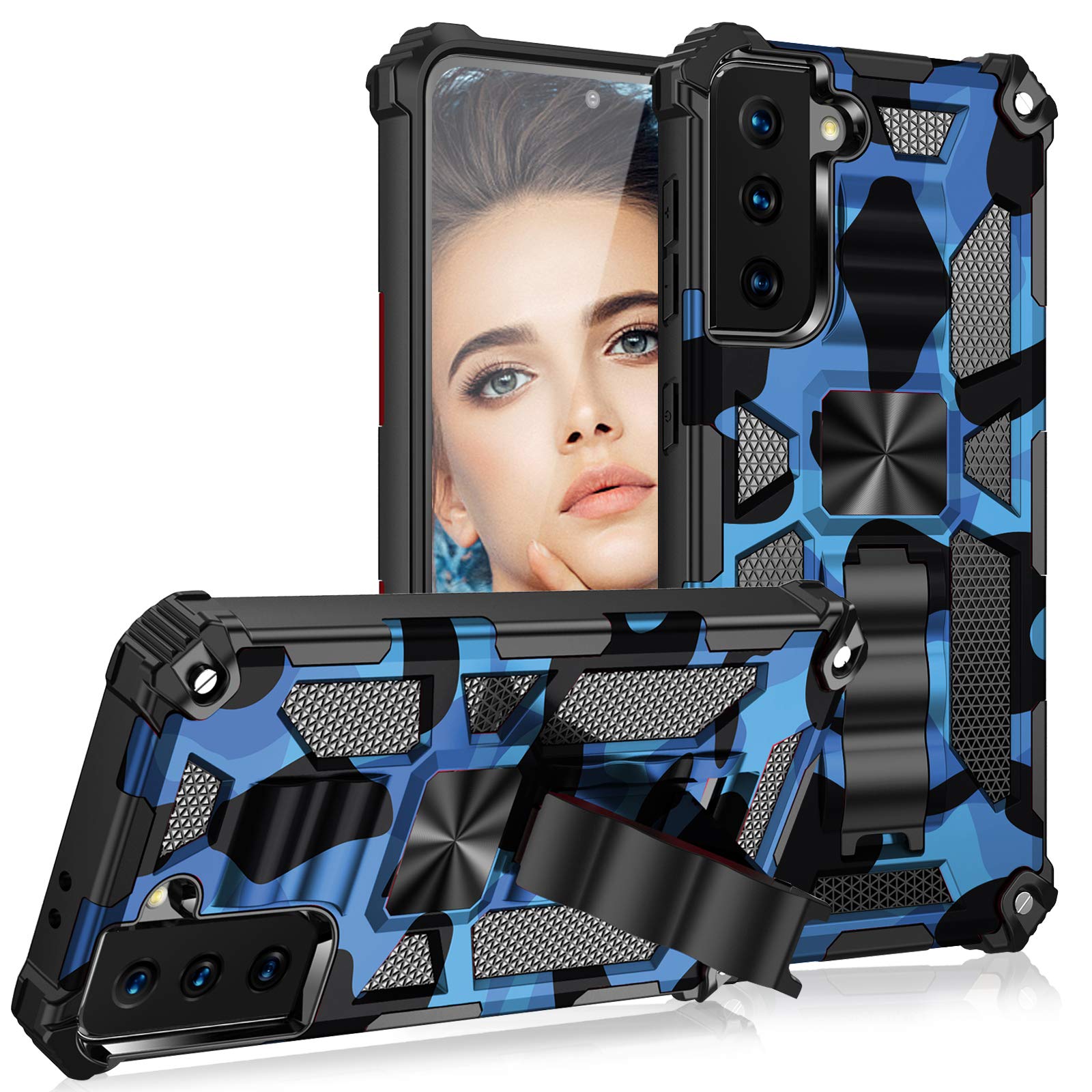 Croazhi S21 Plus Case Phone Case Compatible with Samsung Galaxy S21 Plus 5G Cover Heavy Duty Protection Armor Protective Cases S21+ 5G Case Camouflage with Kickstand Megnetic Shockproof