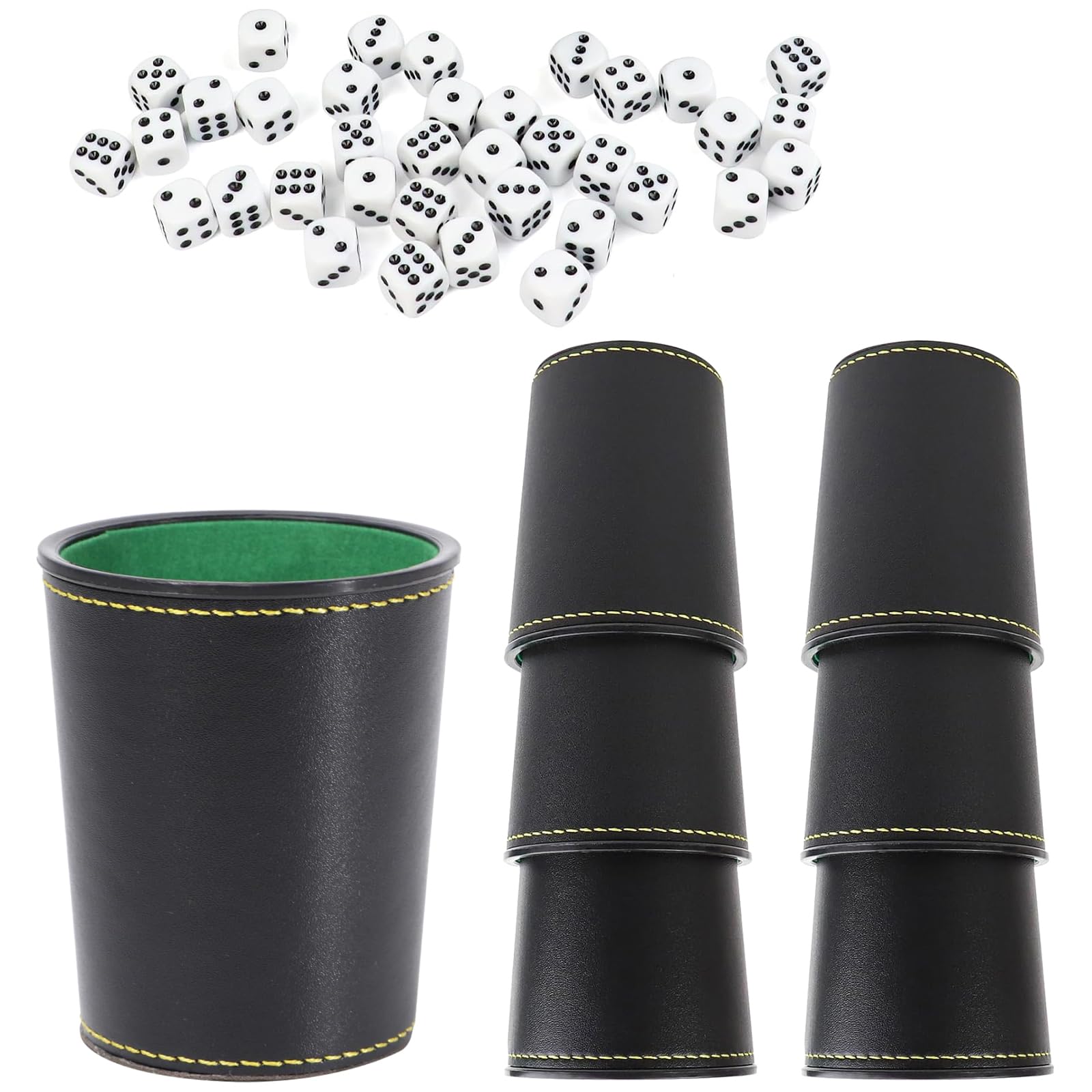 Juego Taza de Dados de Cuero Kniffel - 6 Tazas y 36 Dados - Juego Puzzle para Noches Divertidas - Incluye Almacenamiento - Ideal para Viajes