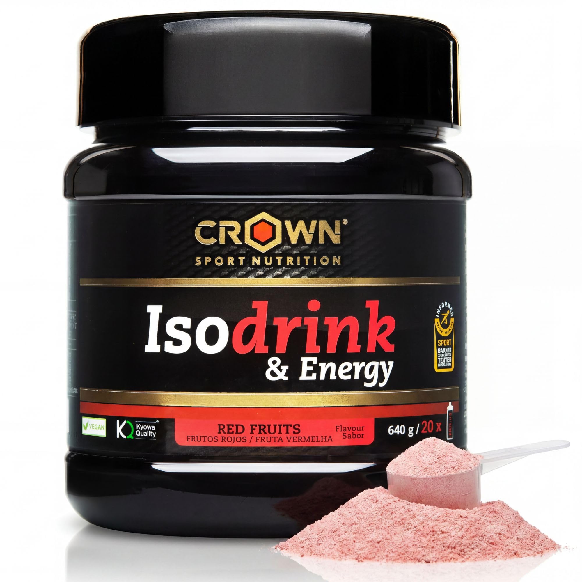 Crown Sport Nutrition Isodrink & Energy | Isotónico en Polvo Carbohidratos | BCAA Glutamina Electrolitos | Bebida Isotónica Sales Minerales | Bote 640 g 20 Tomas | Frutos Rojos | Vegano