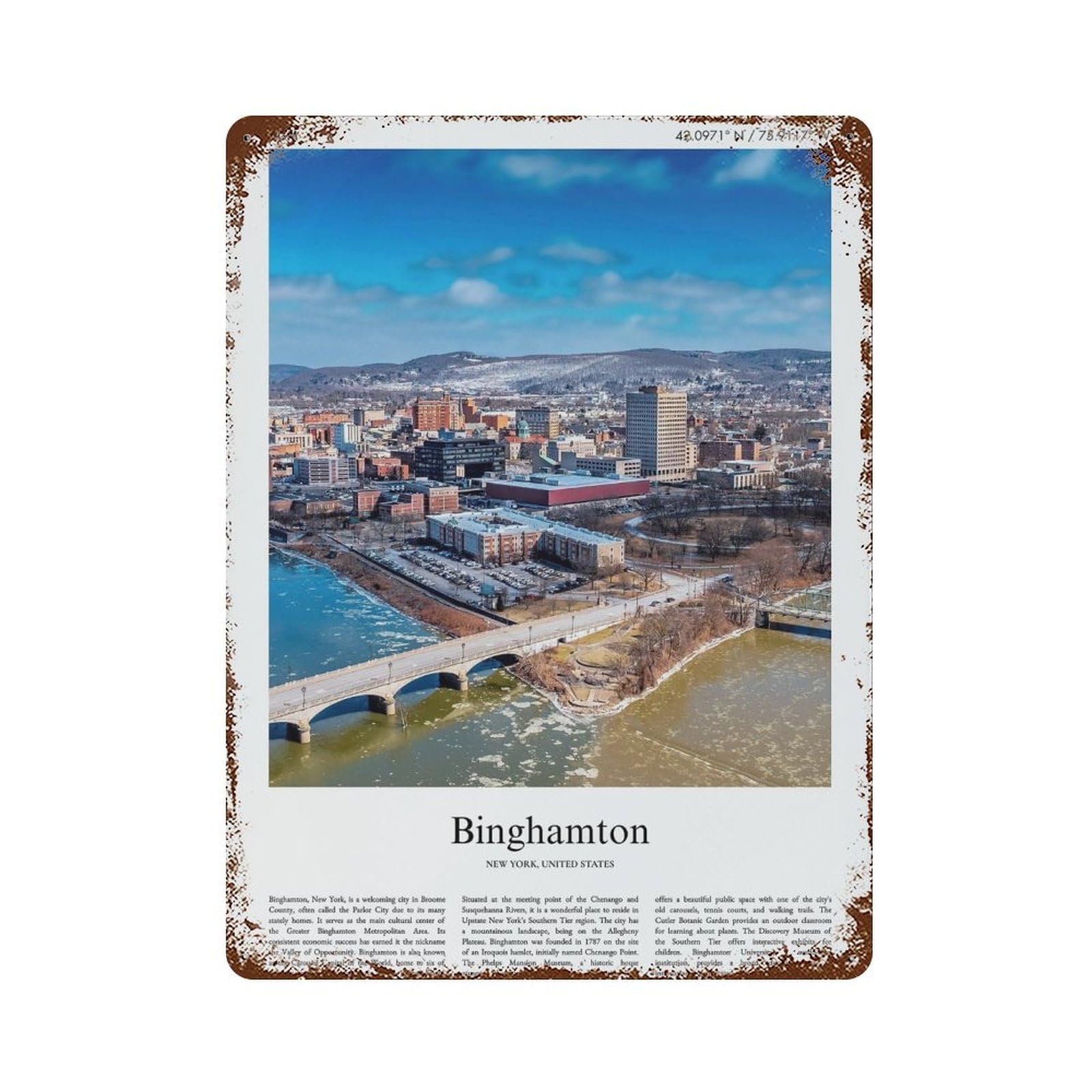 xiaoxiaoshen Binghamton New York, United States, USA City Scenery Wall Decor Art Metal Tin Poster Modern Home Decor Art Home Bar Shop Decorations Vintage Sign 40x30cm